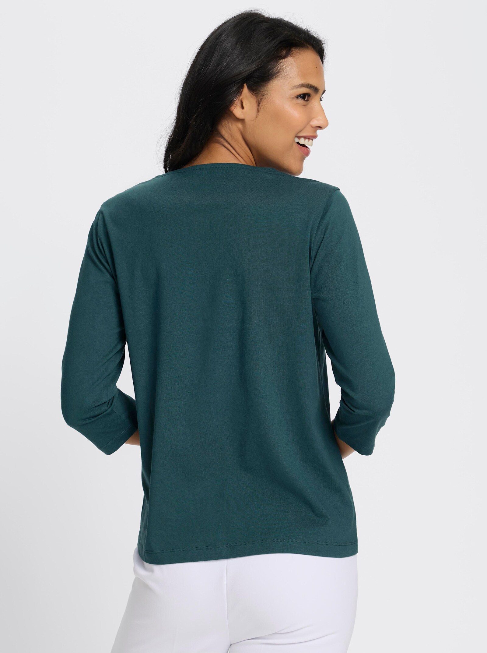 3/4-Arm-Shirt mit Glitzerdruck - petrol-grau