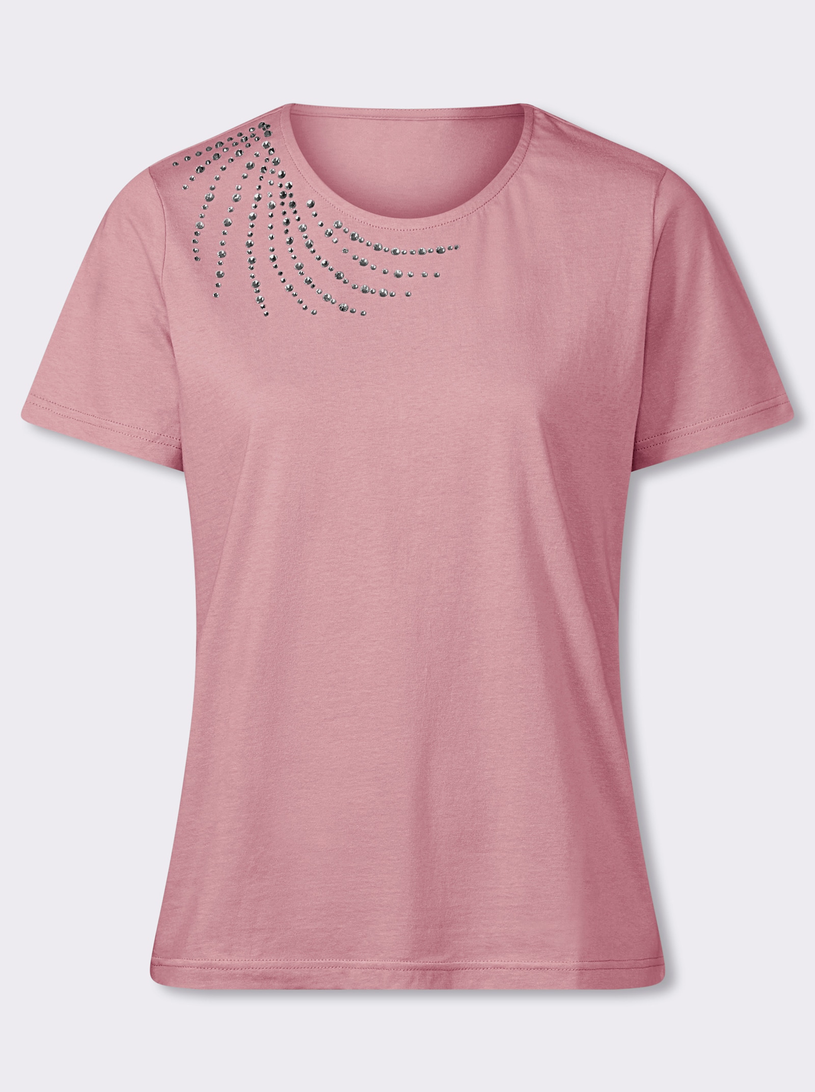Kurzarmshirt mit Glitzersteinchen - hortensie
