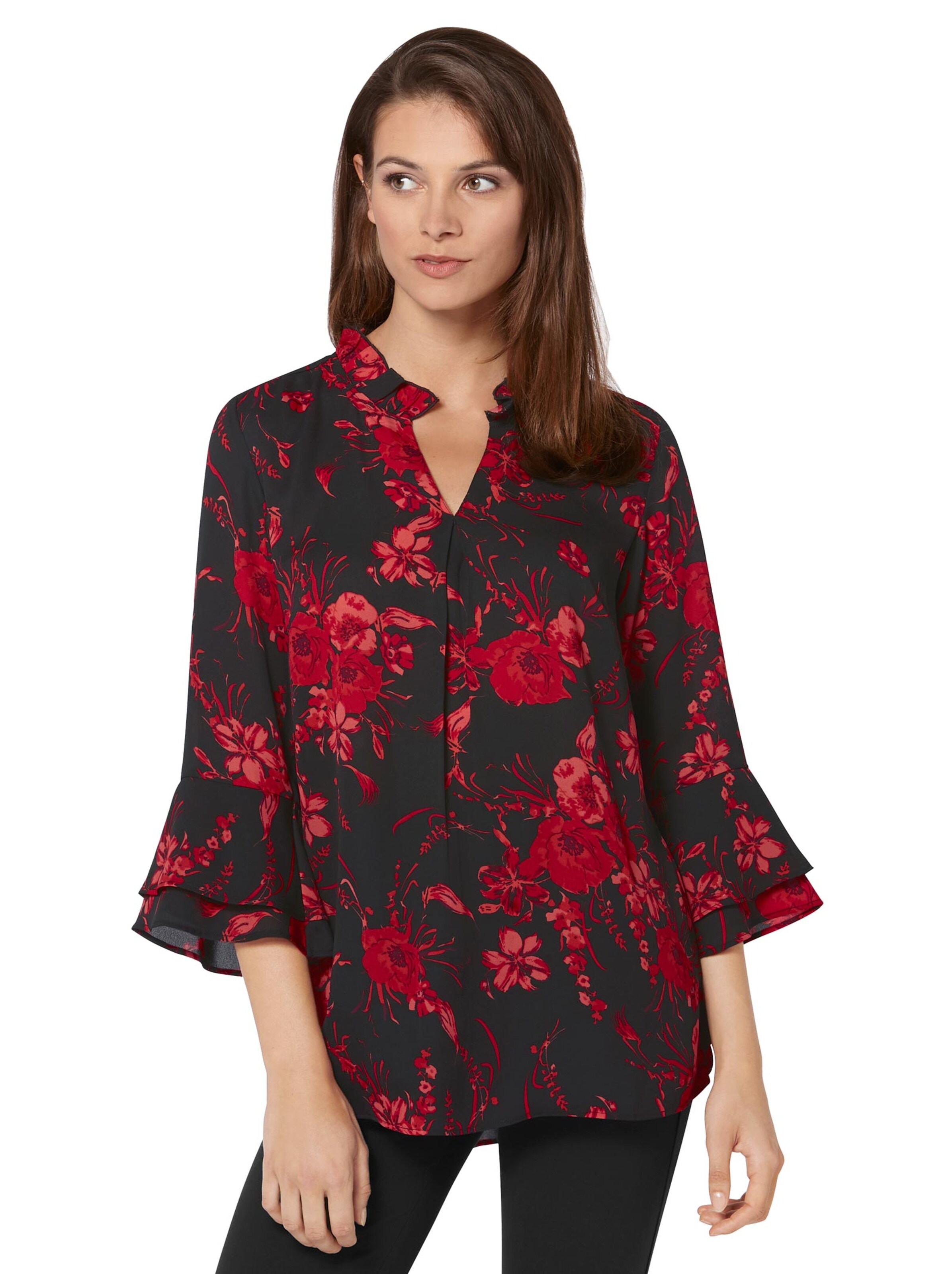 Bluse - schwarz-rot-bedruckt