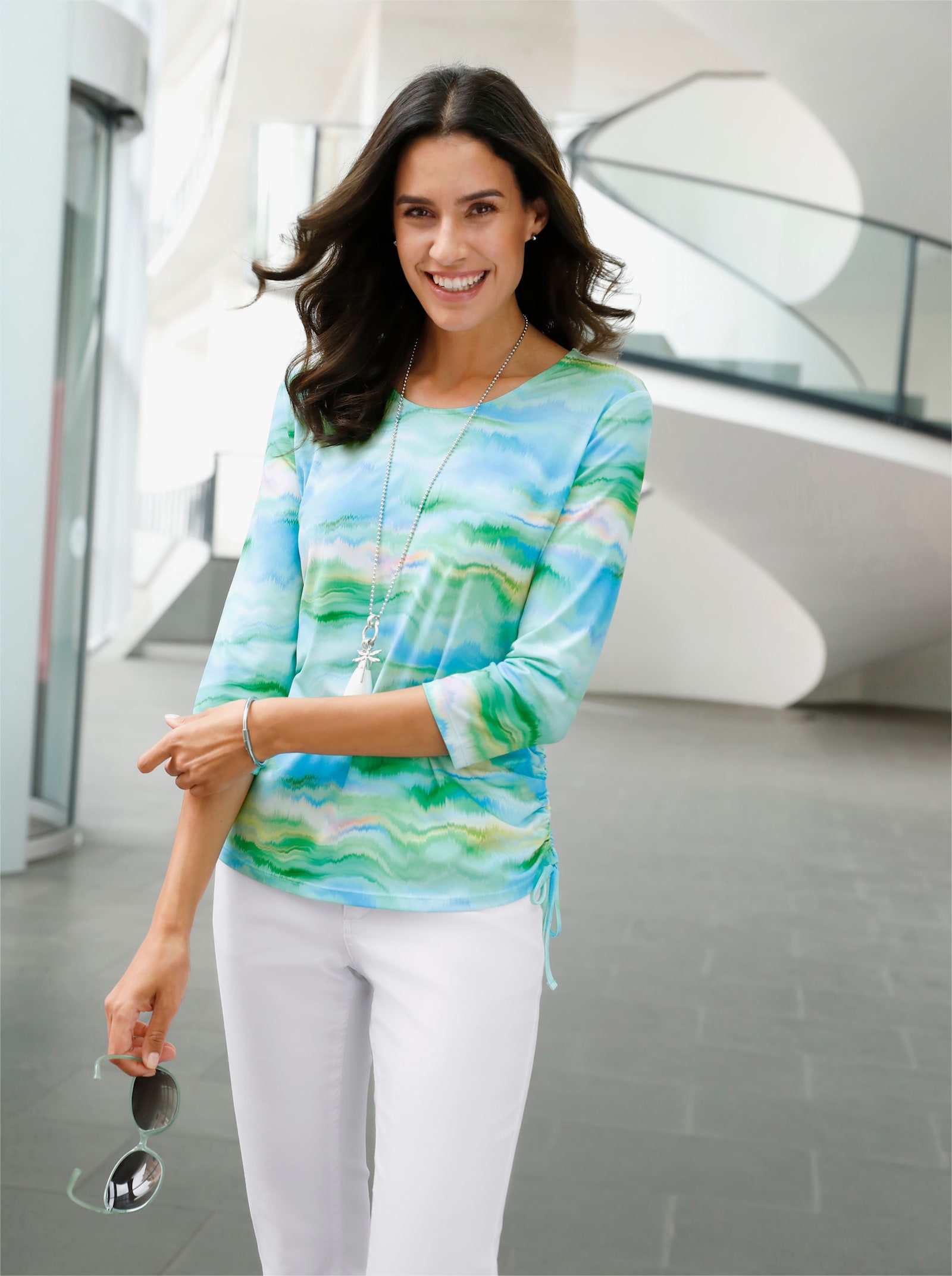 Print-Shirt im Digitaldruck - blaugrün-smaragd-bedruckt