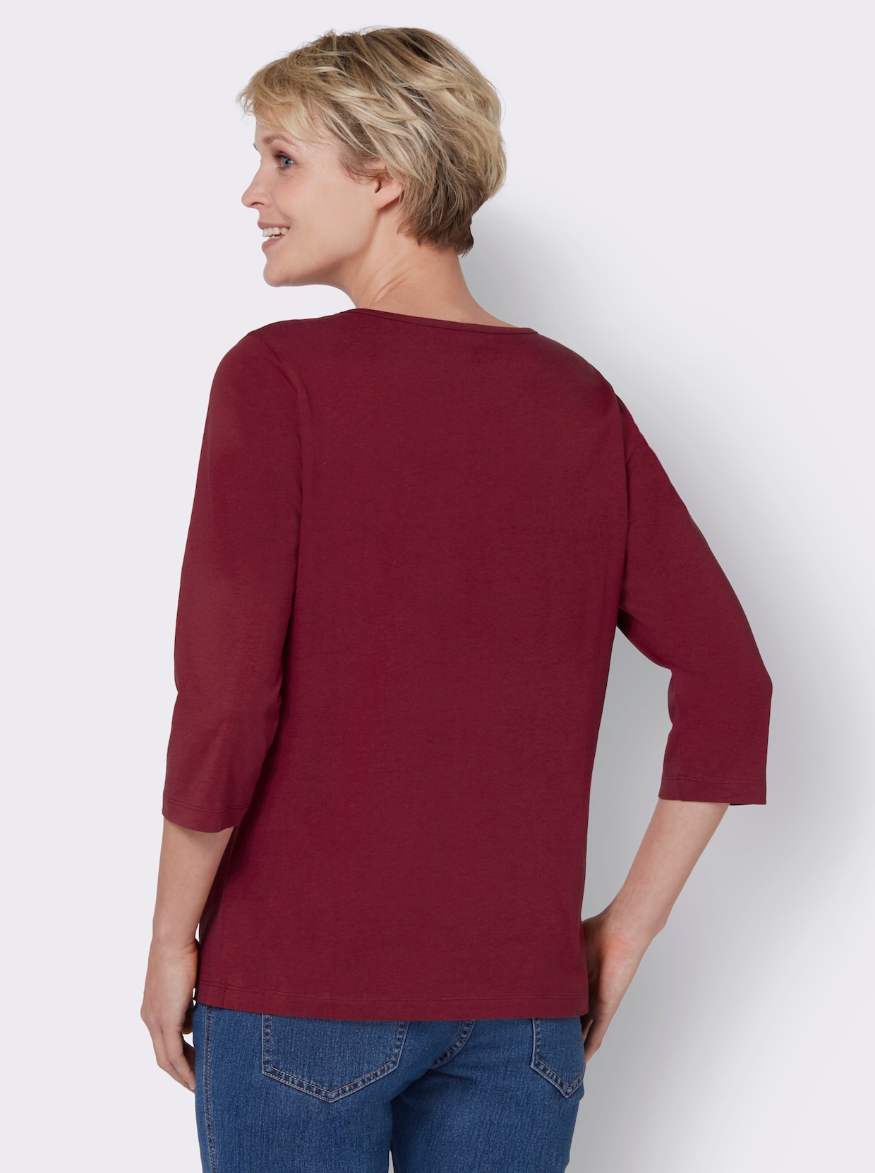 Shirt met 3/4-mouw - donkerrood-zwart