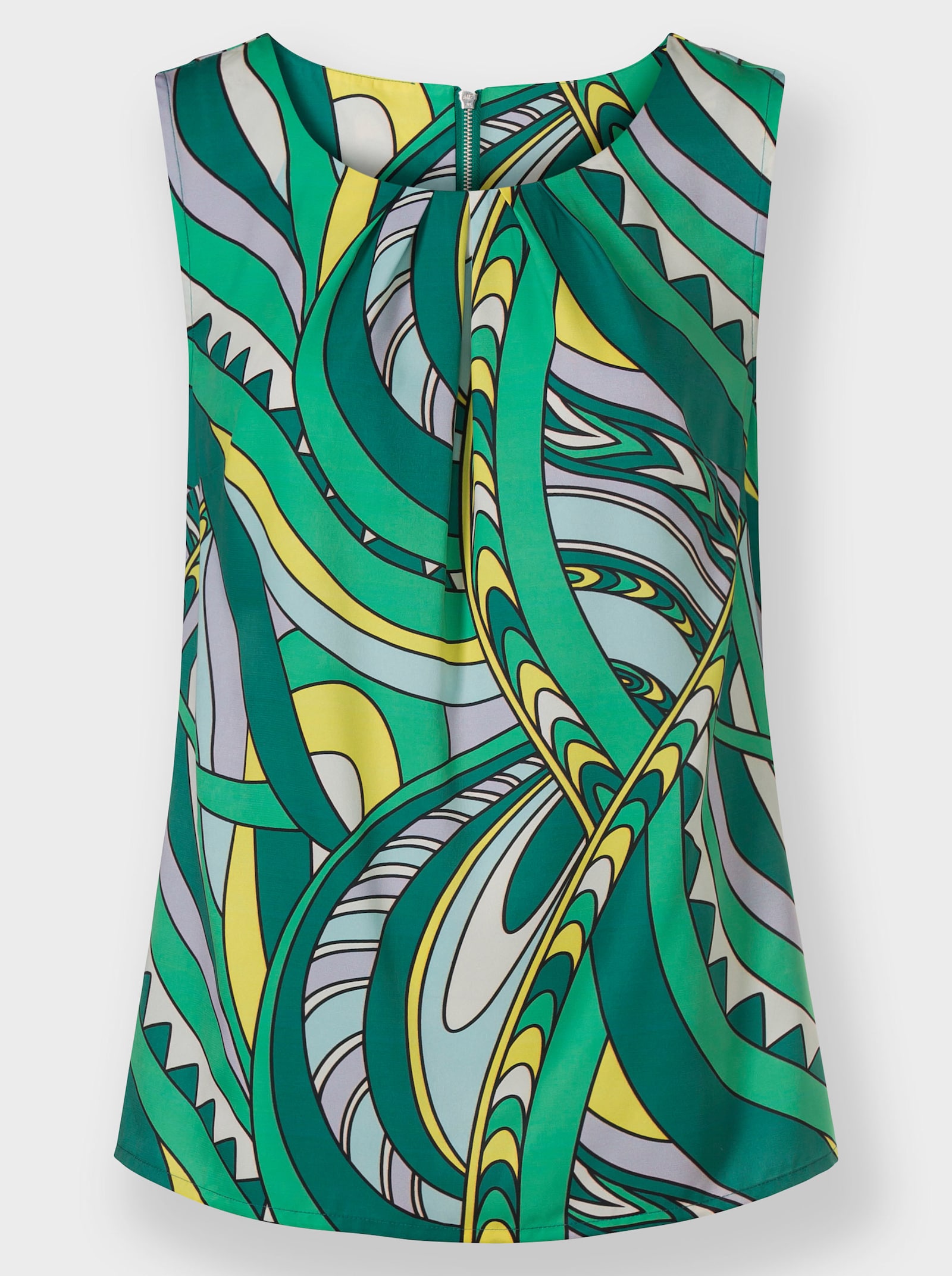 heine Blousetop met plooien bij de hals - grasgroen/champagne bedrukt