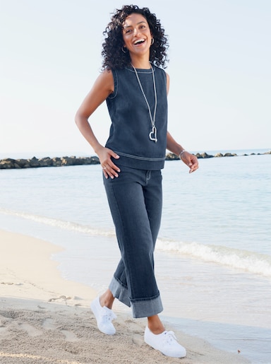 Jeanstop mit Knopfverschluss hinten - blue-stone-washed
