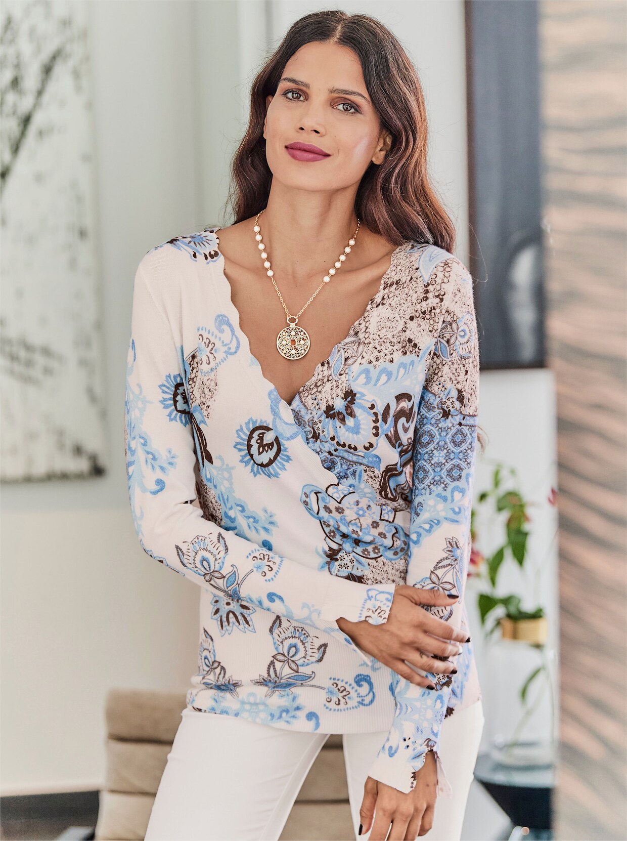 heine Pullover met print - hemelsblauw/ecru bedrukt