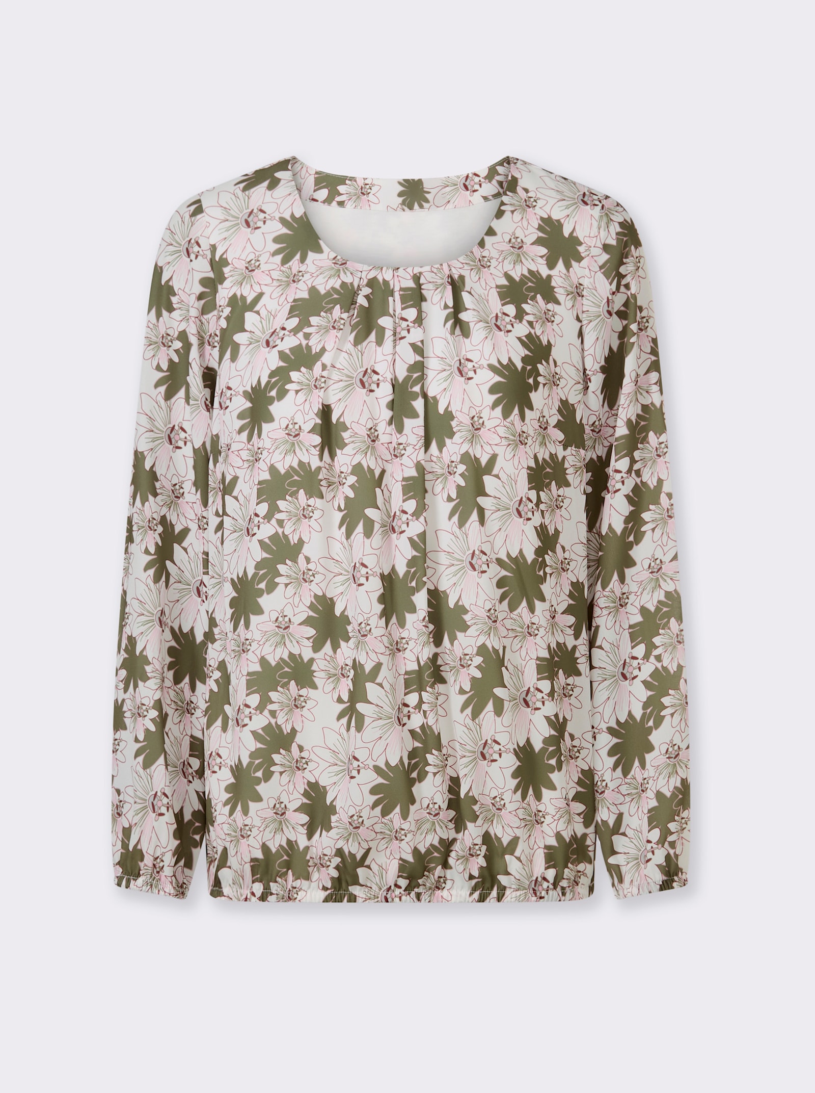 heine Schlupfbluse mit Jerseyfutter - weiss-oliv-bedruckt