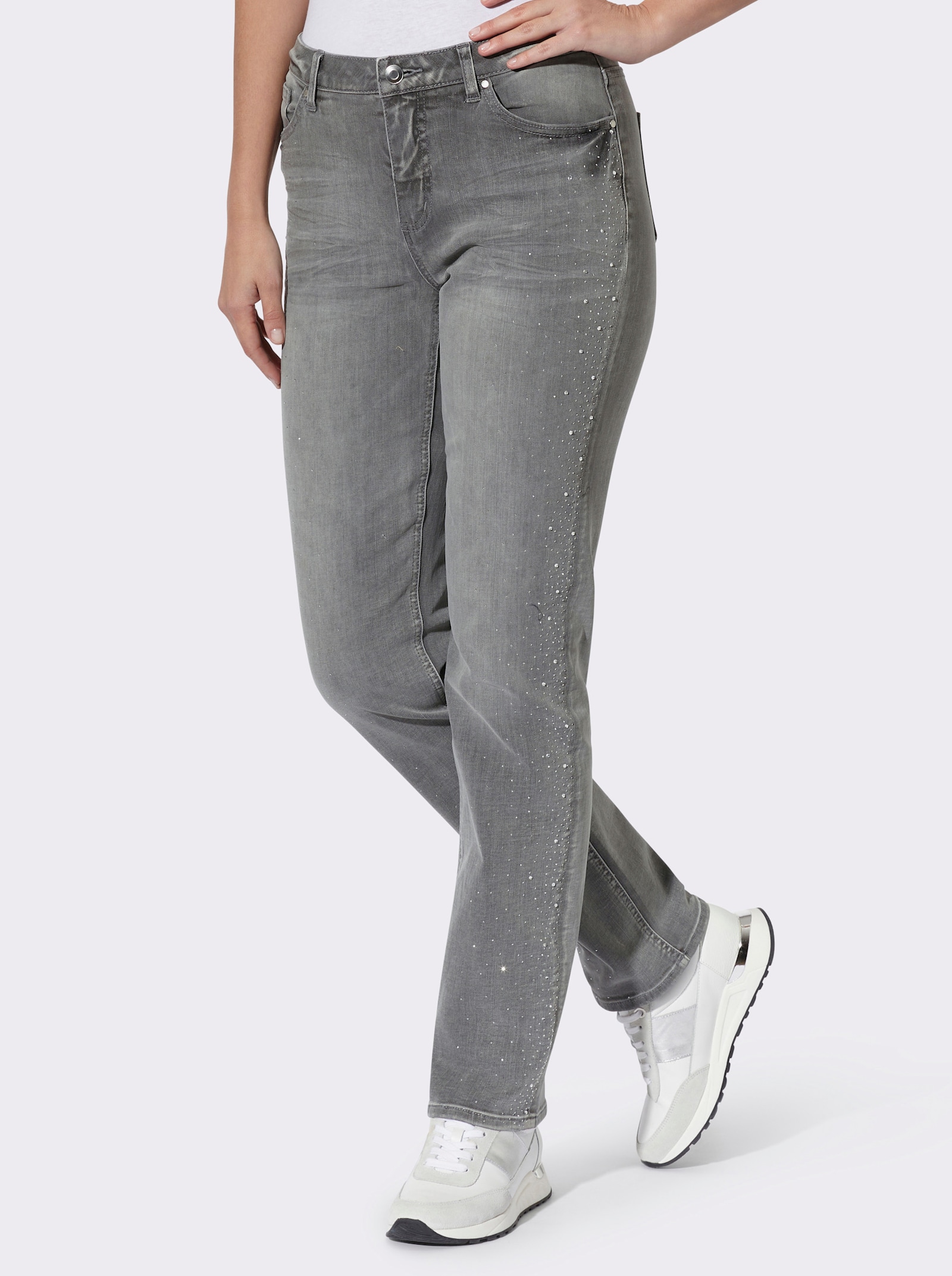 heine 5-Pocket-Jeans mit Glitzersteinchen - light grey-denim