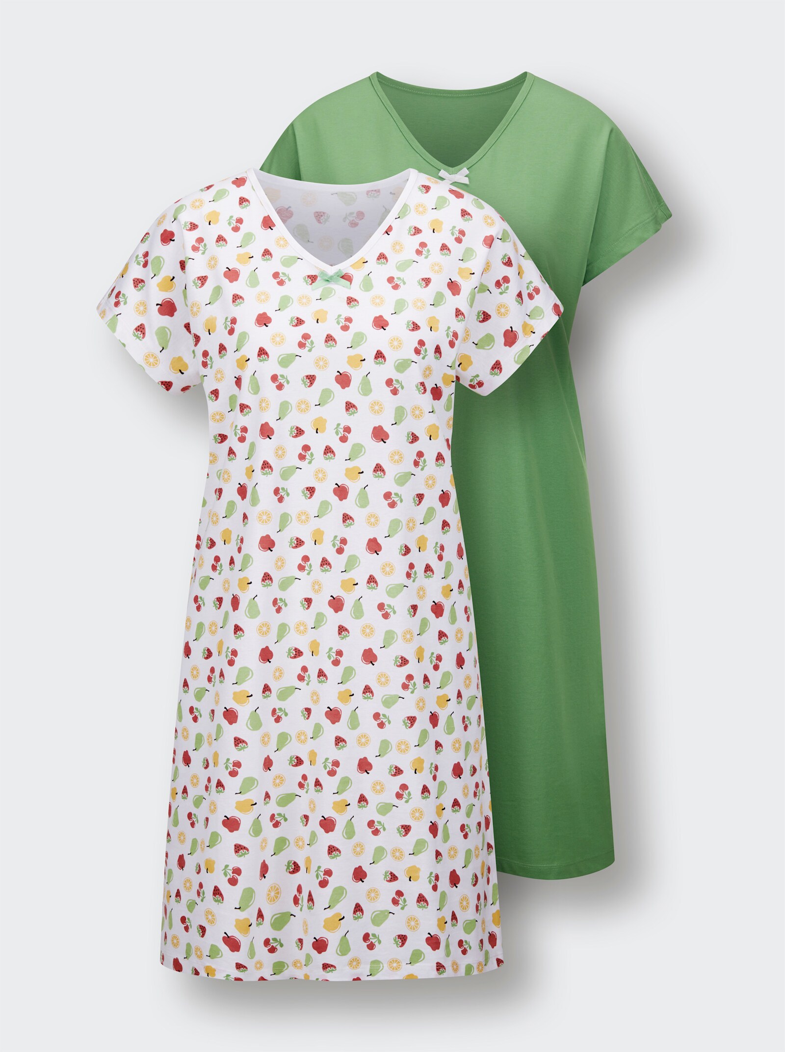 wäschepur Sleepshirts aus Baumwoll-Jersey - apfel + weiß-bedruckt