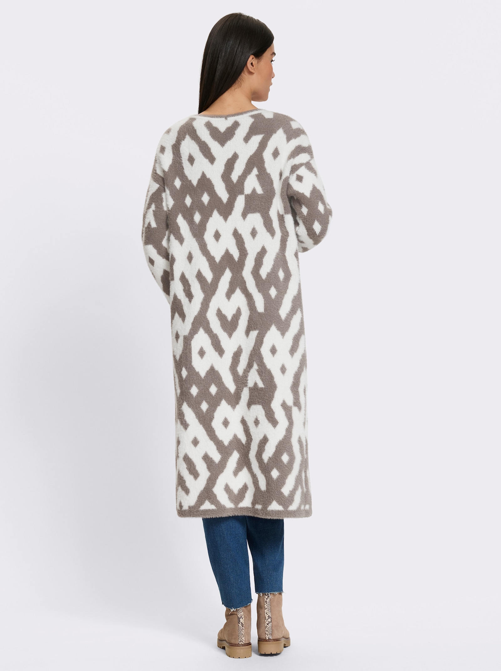 heine Strickmantel mit Grafik-Dessin - taupe-ecru-gemustert