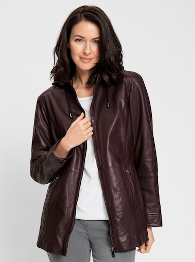 Lederjacke mit abnehmbarer Kapuze - burgund