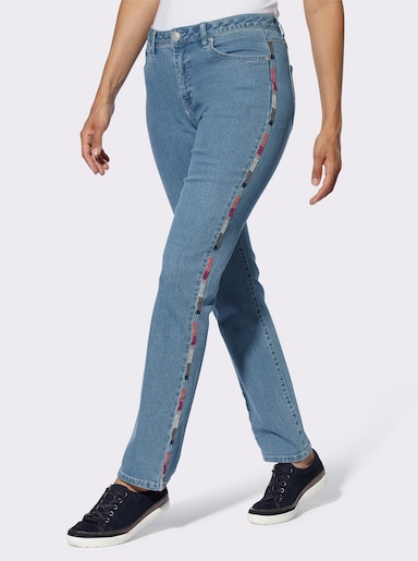 Stretch-Jeans mit Stickerei seitlich - blue-bleached