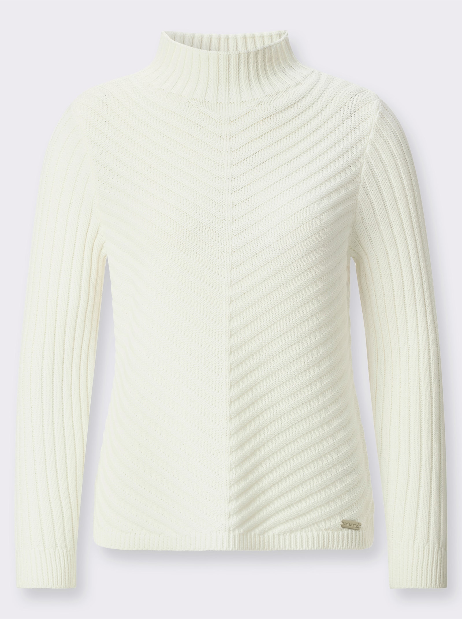 Stehkragenpullover mit abgerundetem Saum - ecru