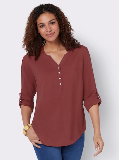 Longbluse mit abgerundetem Saum - rotbraun