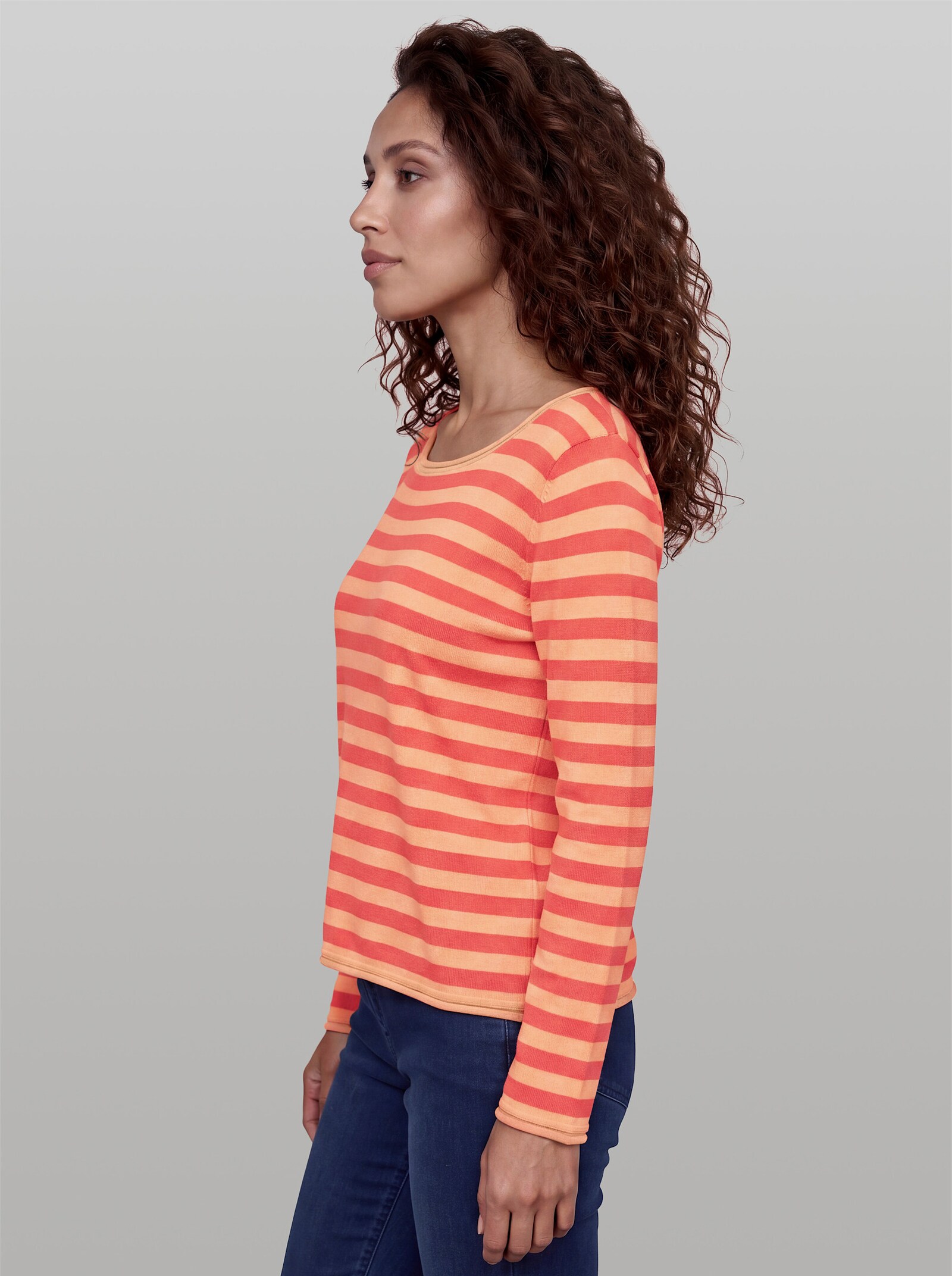 heine Feinstrickpullover mit Rollbündchen - koralle-apricot-geringelt