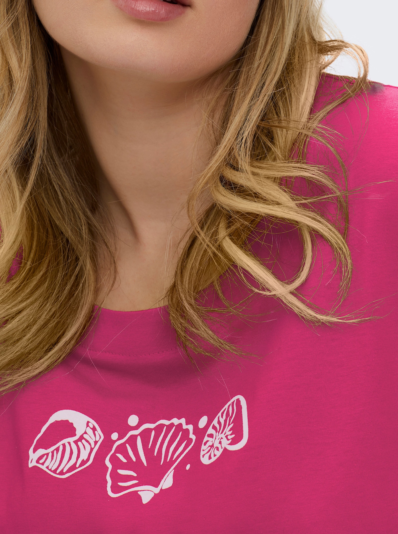 Kurzarmshirt mit Muschel-Druck - himbeere