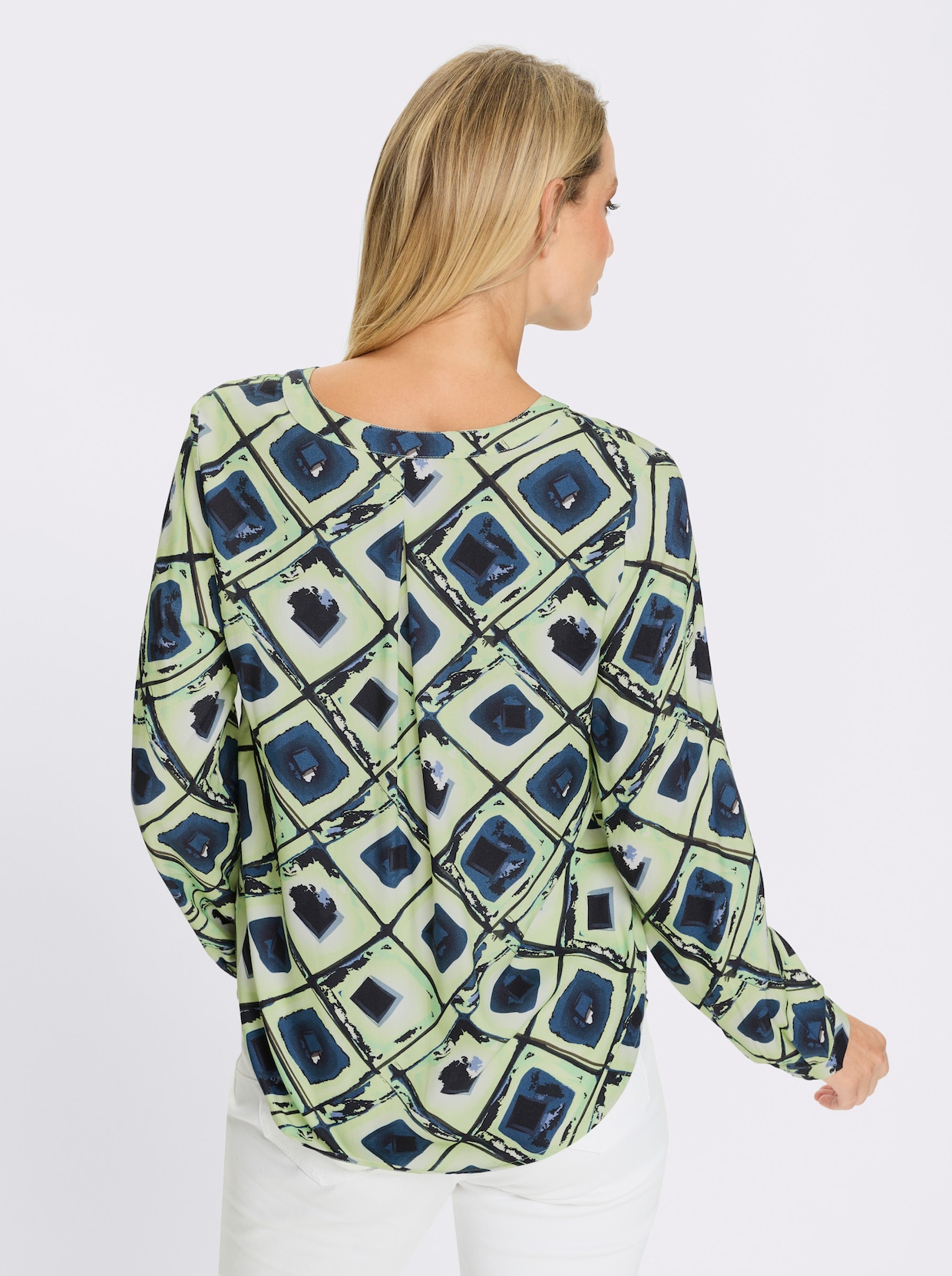 heine Druckbluse - dunkelblau-reseda-bedruckt