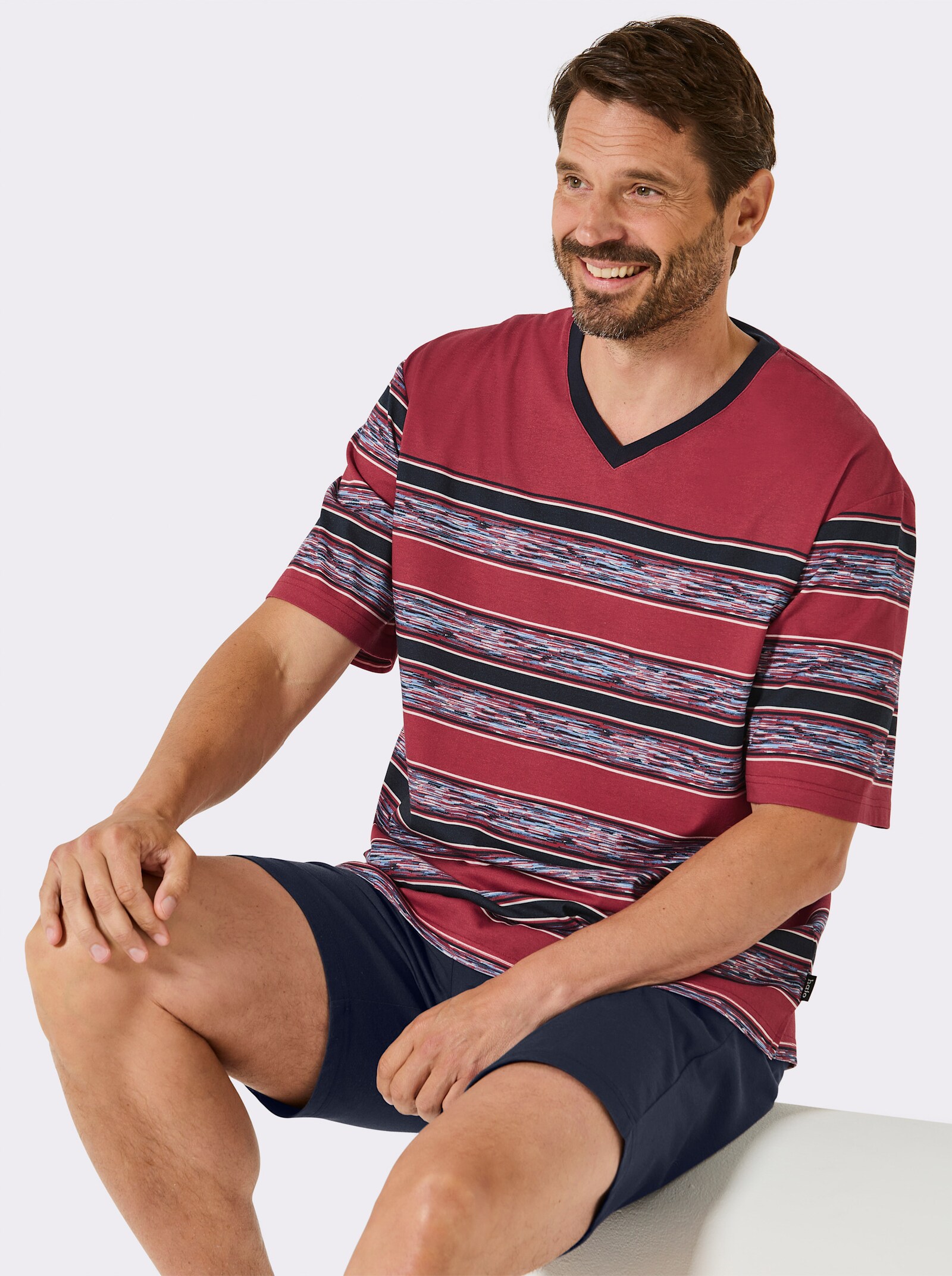Hajo Shorty im Streifendessin - rot-marine-bedruckt