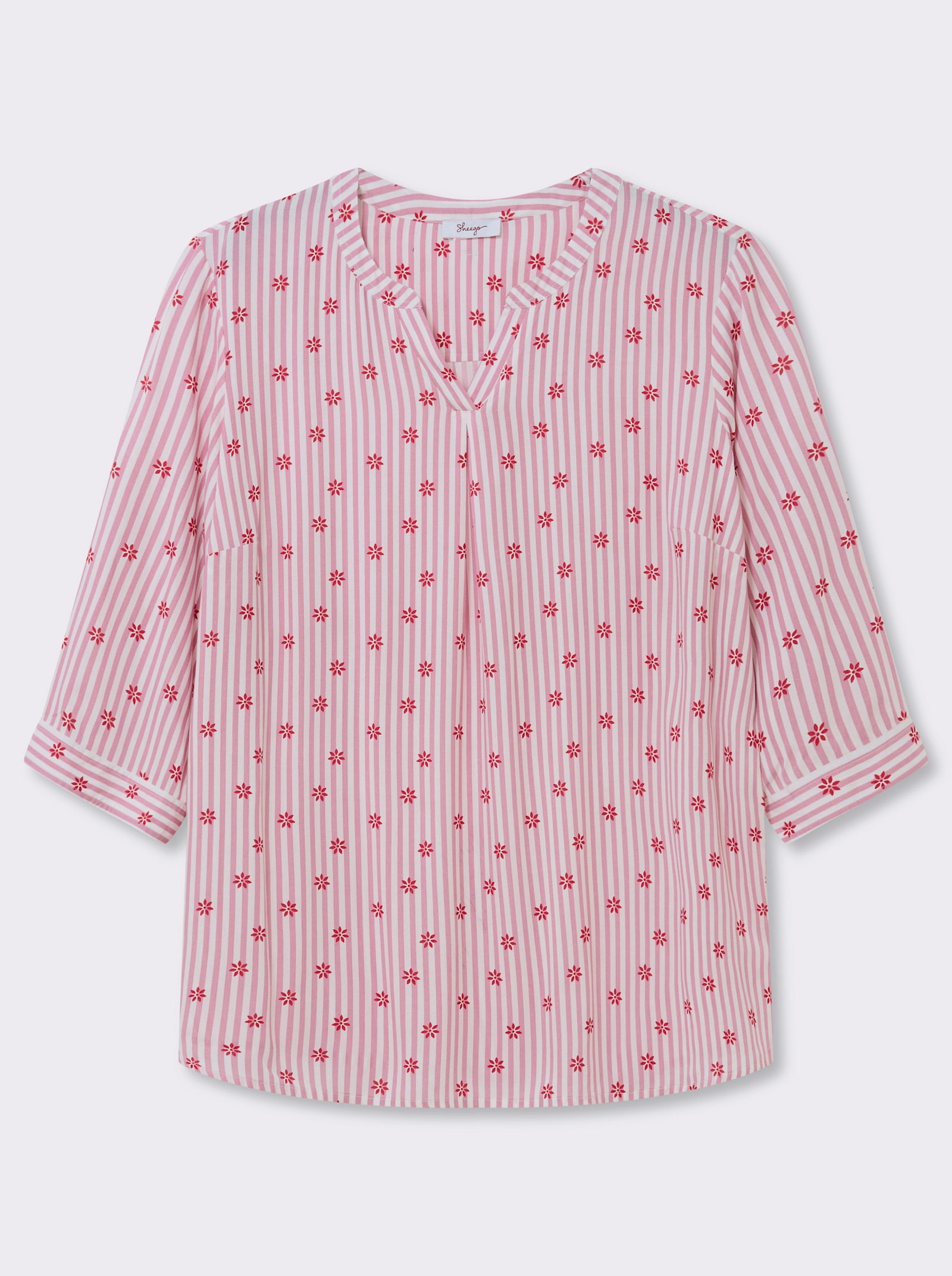 sheego Tunika im Mustermix aus Streifen und Blüten - altrosa-ecru-gestreift