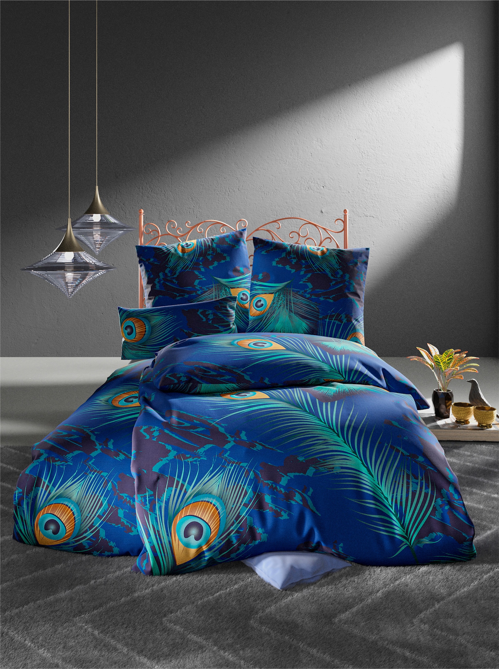 wäschepur Bedtextiel - koningsblauw/blauwgroen bedrukt