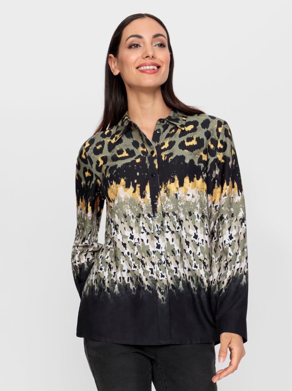 heine Blouse met print - zwart/kaki geprint