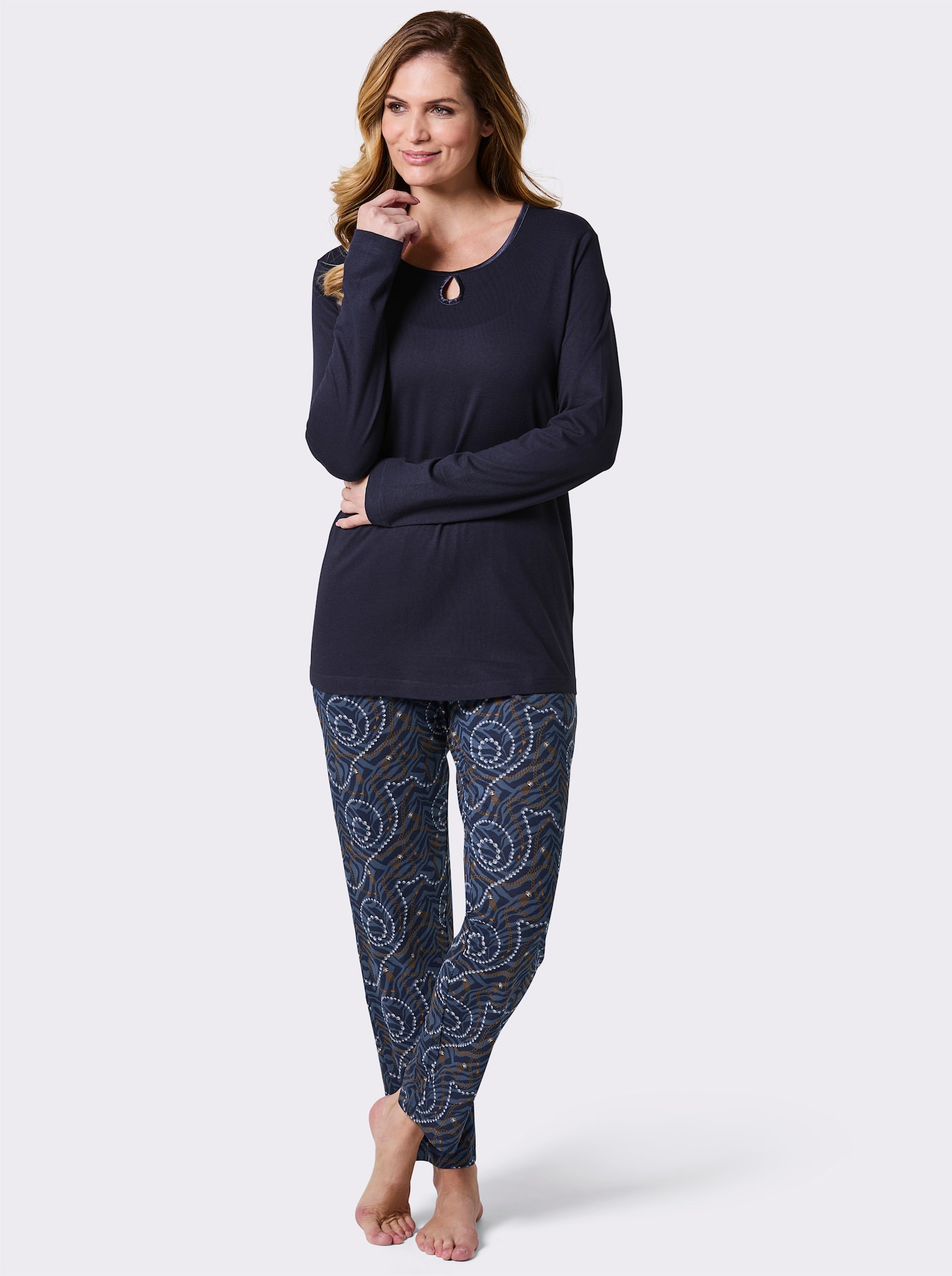 wäschepur Schlafanzug im Kettendessin - marine-champagner-bedruckt