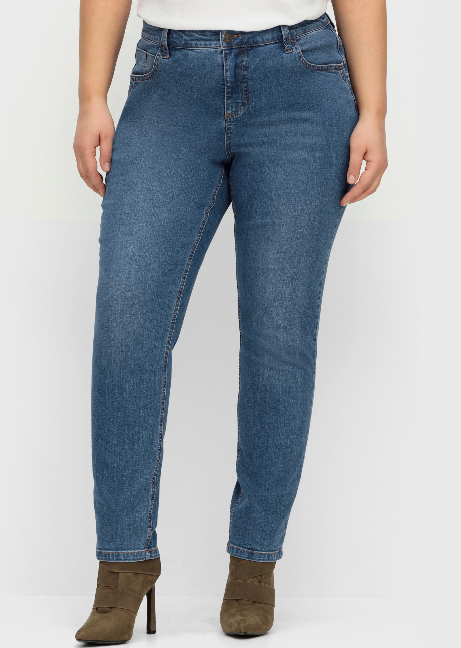 sheego Jeans schmal, mit extra-weitem Oberschenkel - blue denim