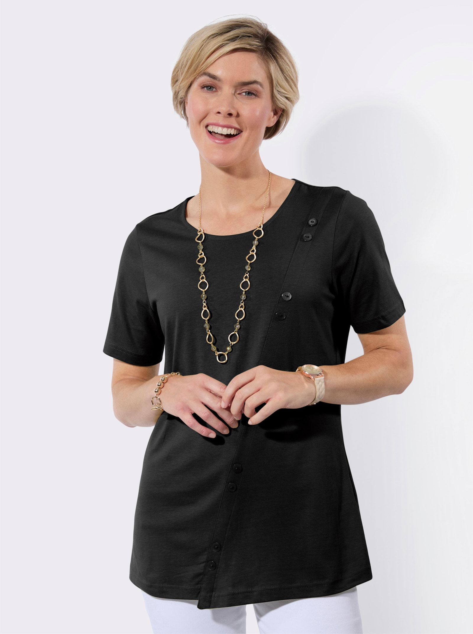 Longshirt asymmetrischer Schnitt - schwarz