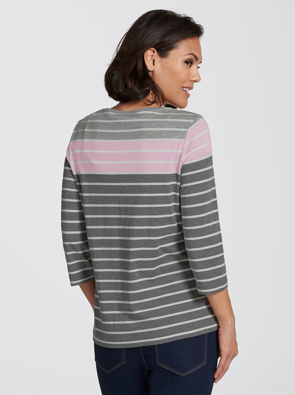 Shirt met 3/4-mouw - grijs/roze gestreept