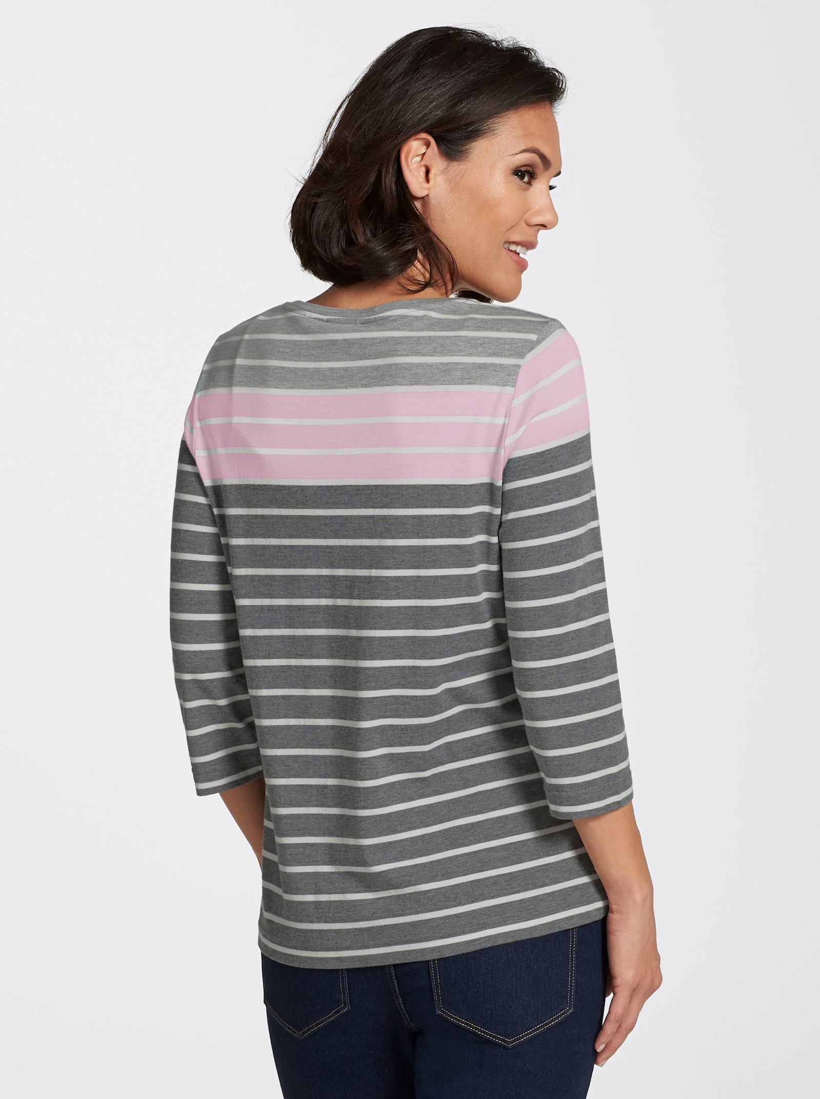 Shirt - anthrazit-rosé-gestreift