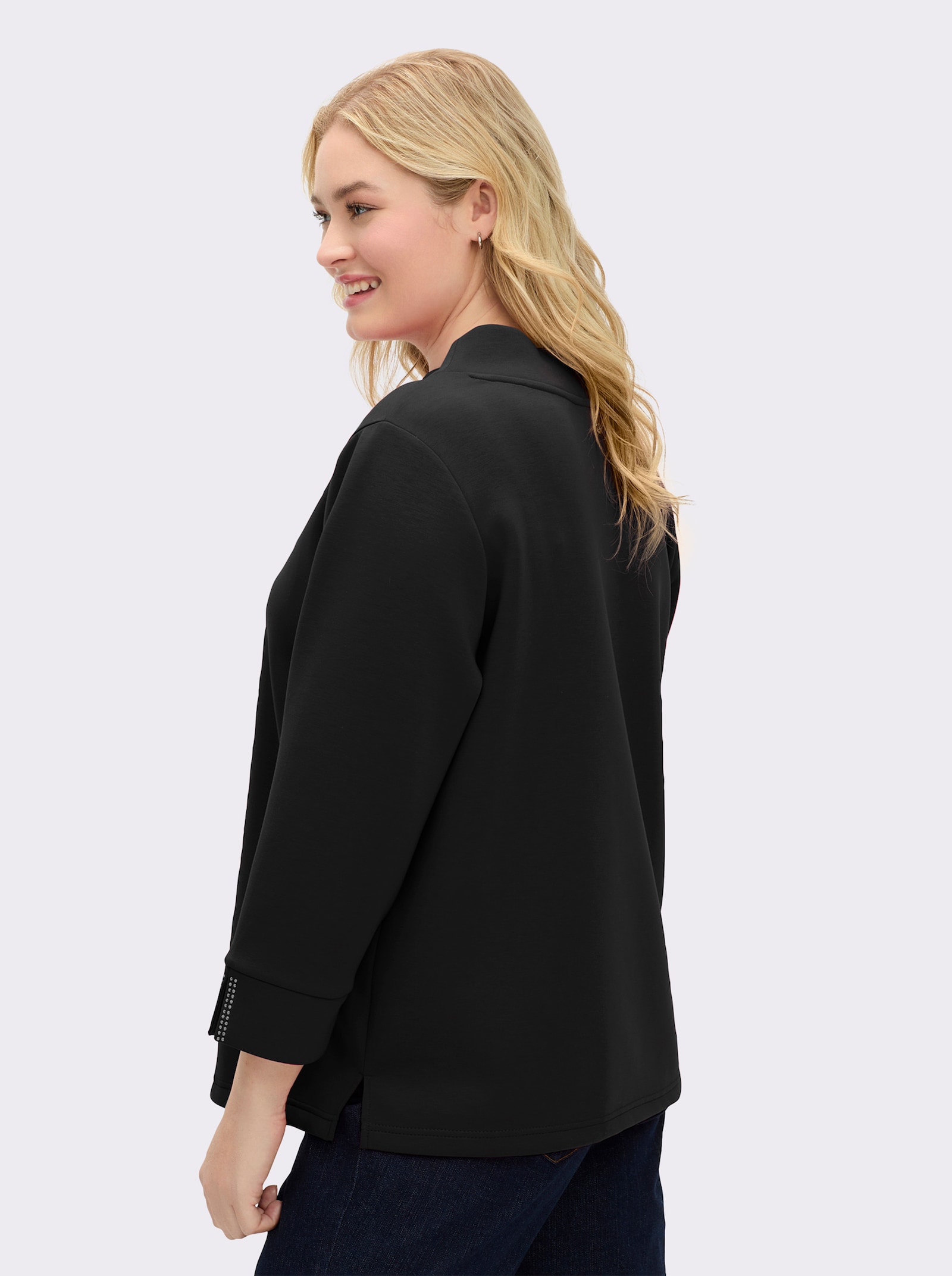 sheego Sweatshirt mit Glitzerdetails - schwarz