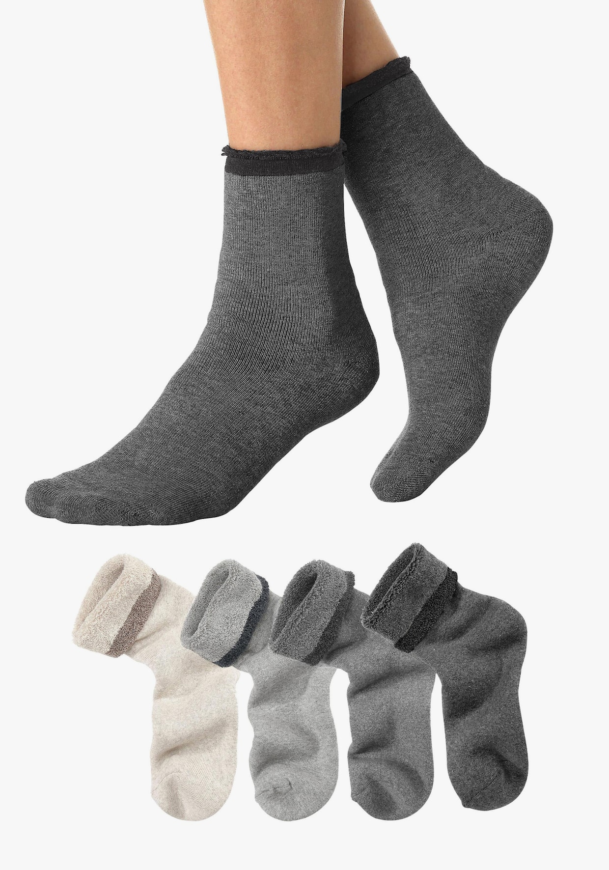 Lavana Kuschelsocken - 1x beige, 1x grau, 1x hellgrau, 1x anthrazit