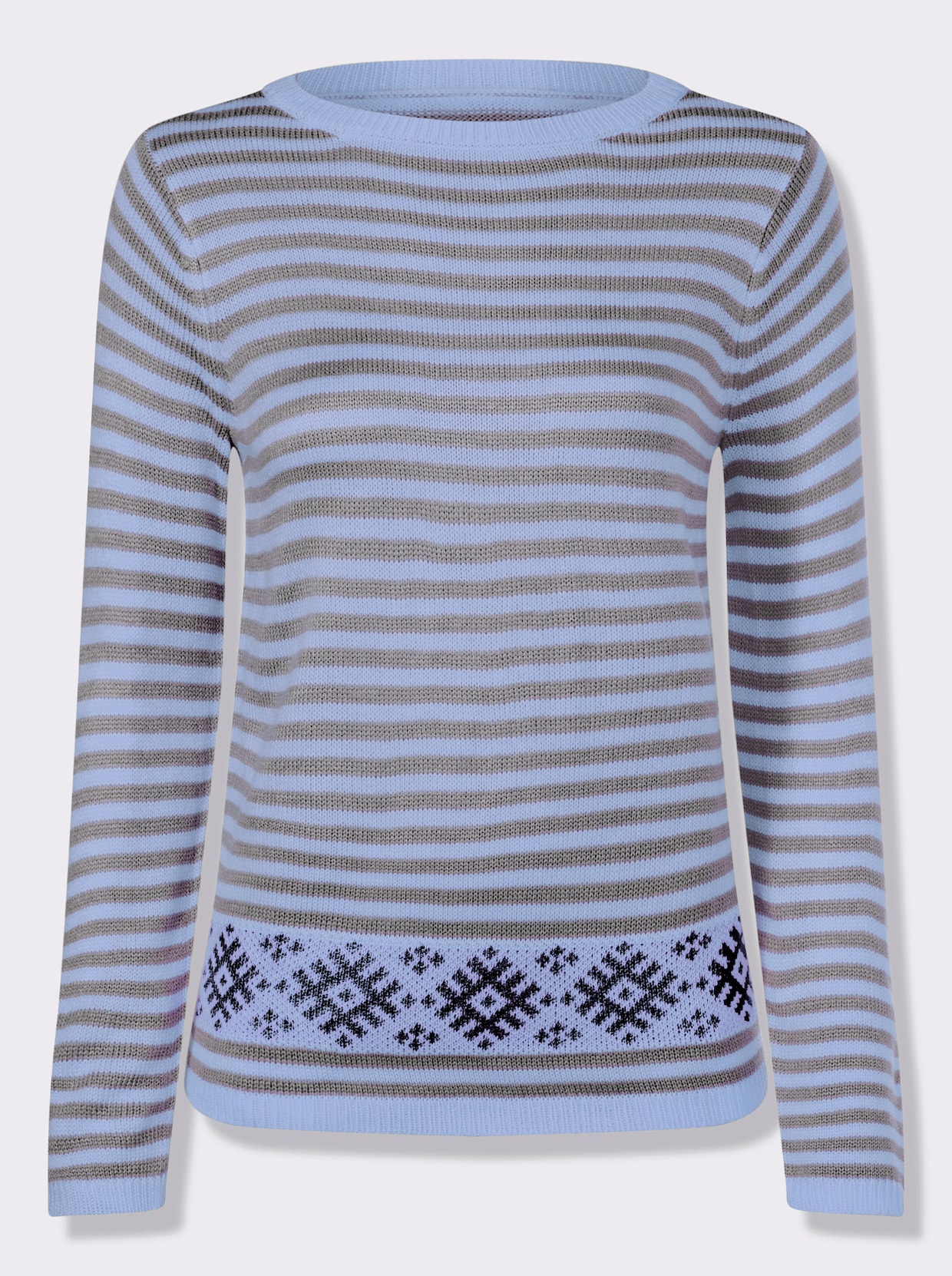 Langarm-Pullover - eisblau-marine-gemustert