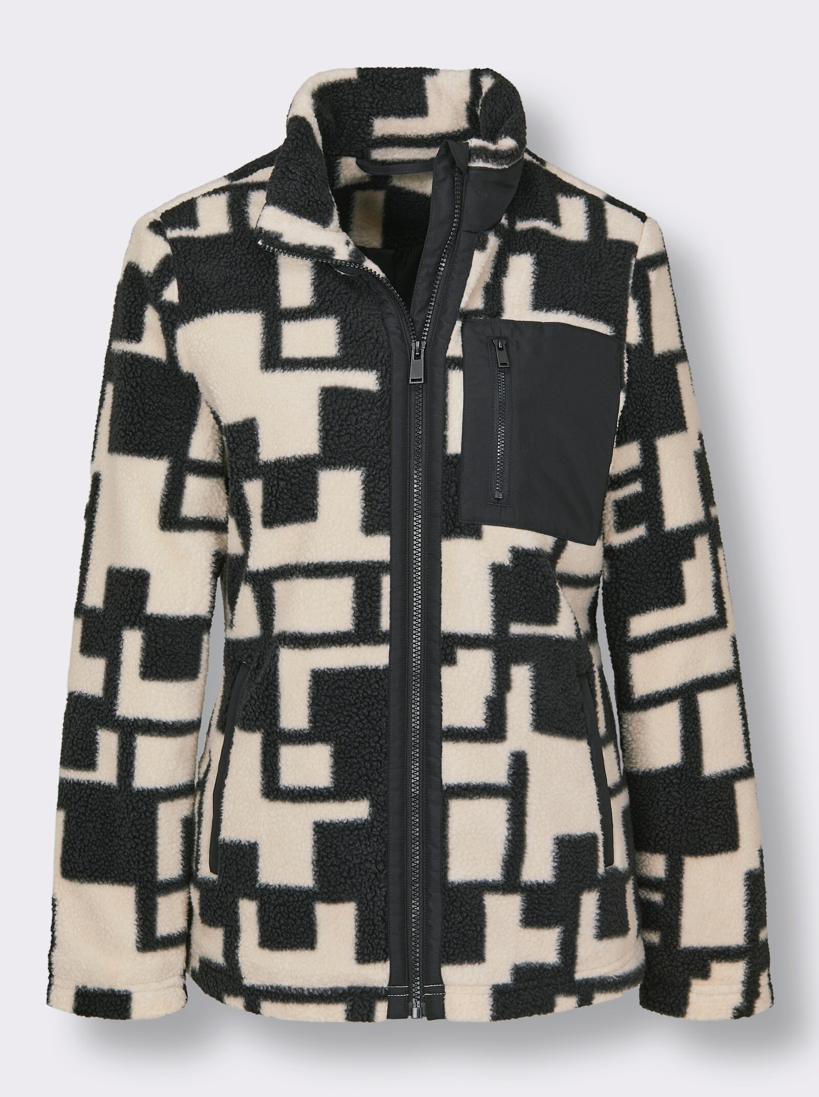 Catamaran Sports Teddy-Jacke mit 3 Reißverschluss-Taschen - schwarz-champagner-gemustert