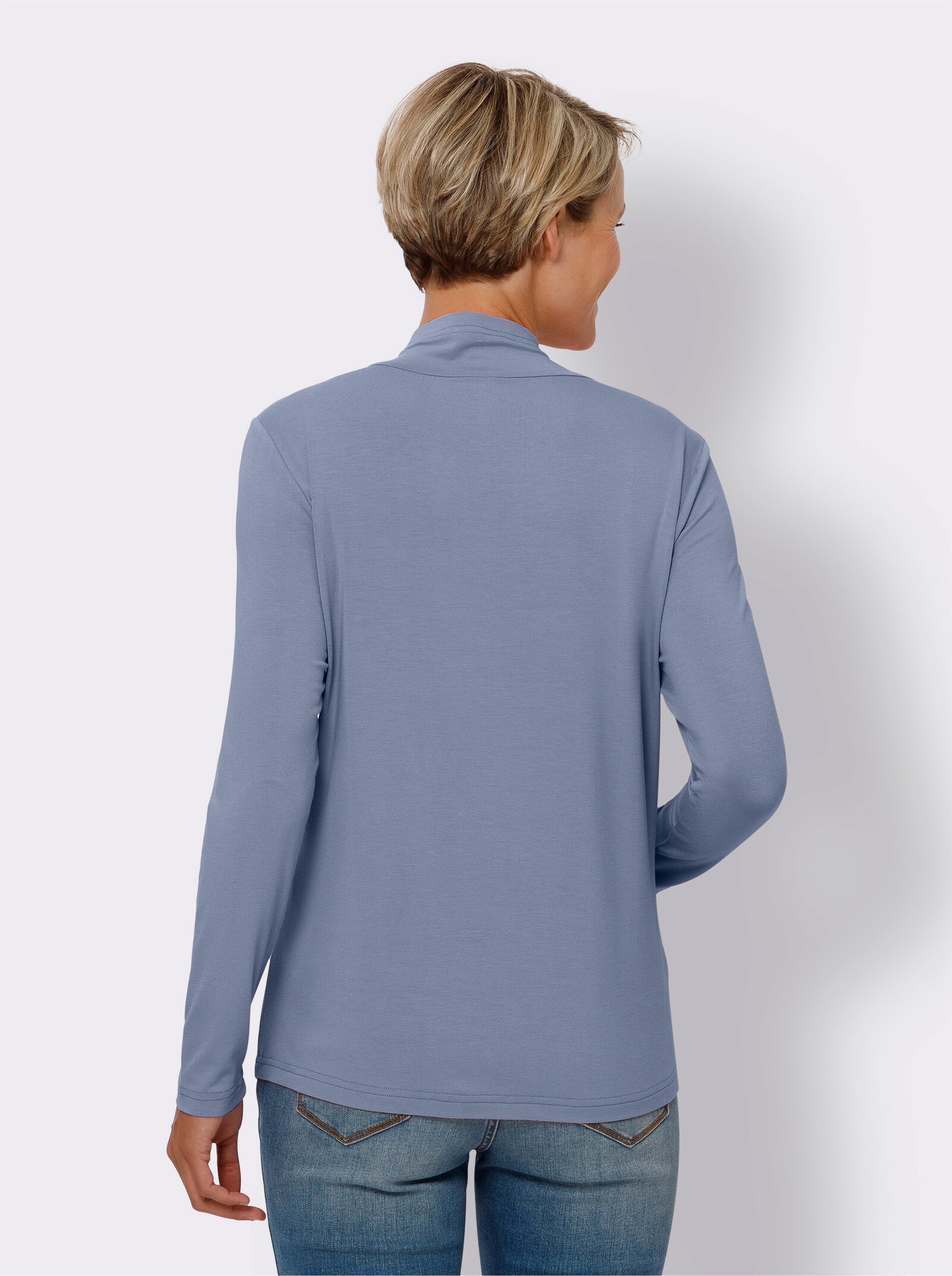 Tričko s dlouhým rukávem z příjemného viskózového streče - holubí modrá