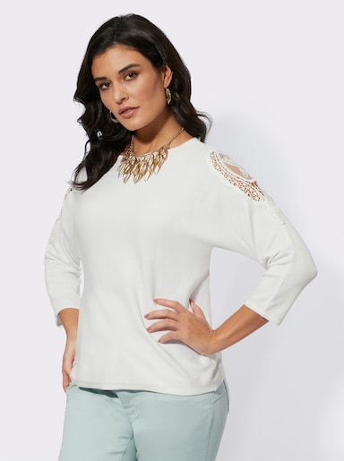 Langarm-Pullover mit Fledermaus-Ärmeln - ecru