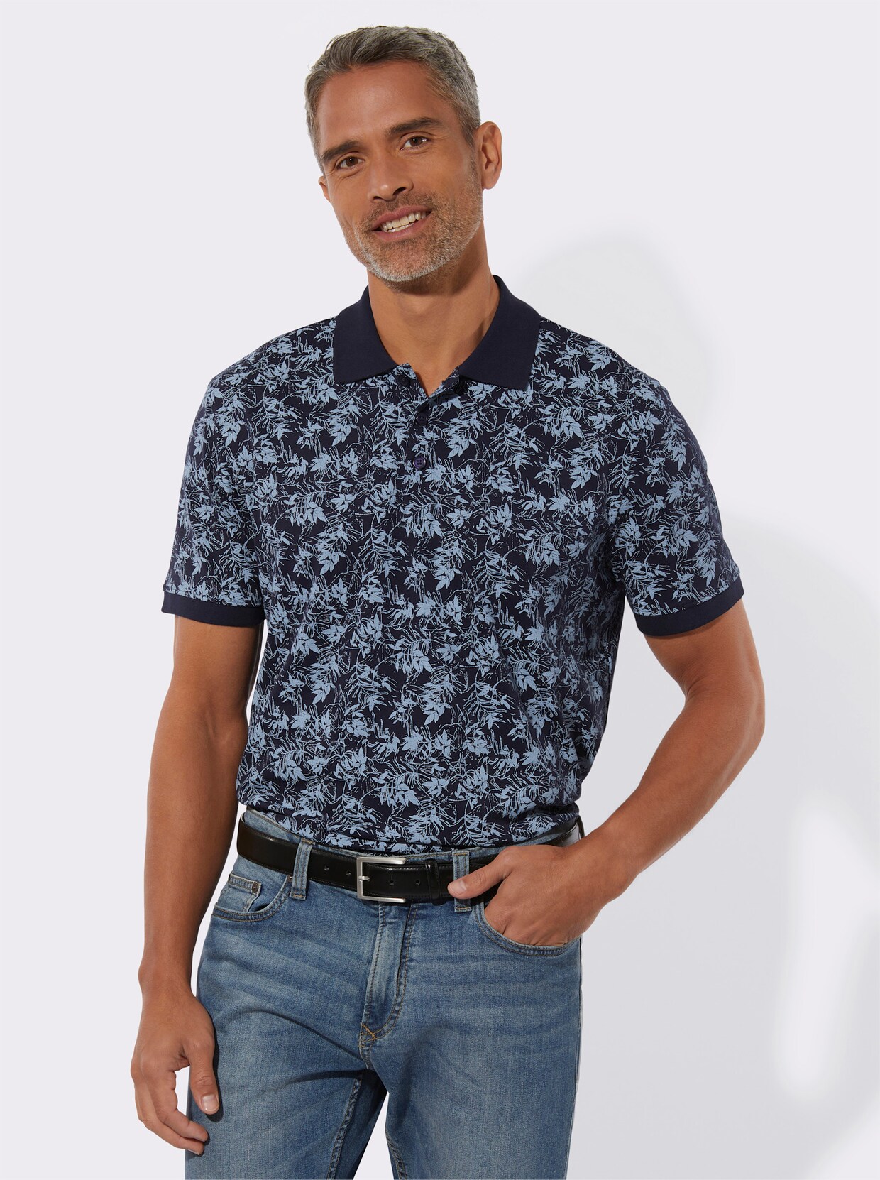 Poloshirt - marine-bleu-bedruckt