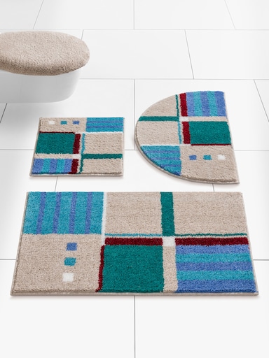 Grund Badematte - beige-grün-gemustert