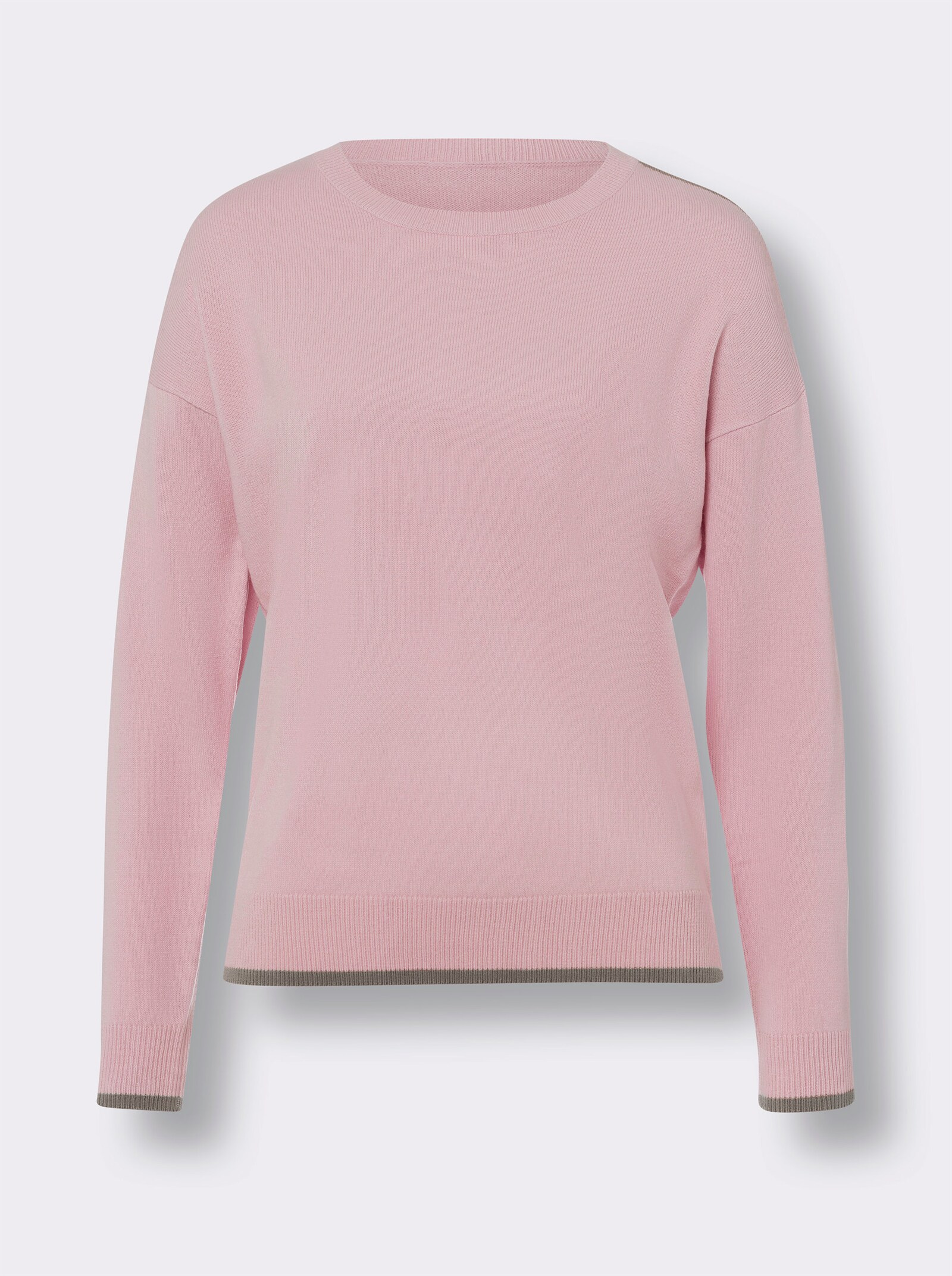 Langarm-Pullover mit Kontraststreifen - rosé-taupe