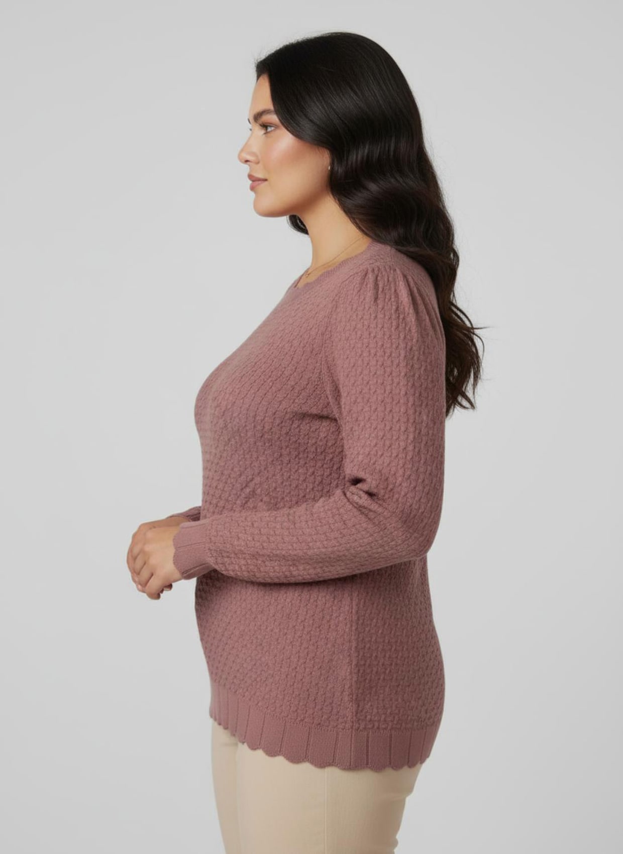 Feinstrickpullover mit Zopf-Muster - rosenholz