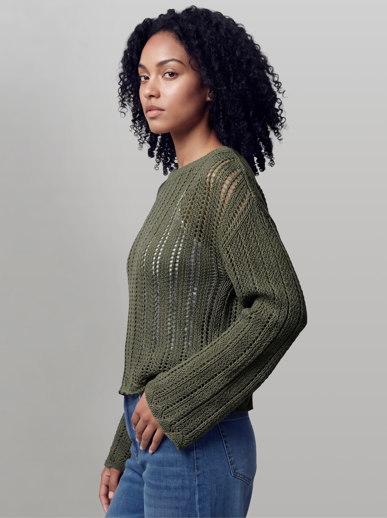 heine Pullover mit U-Boot-Ausschnitt - khaki