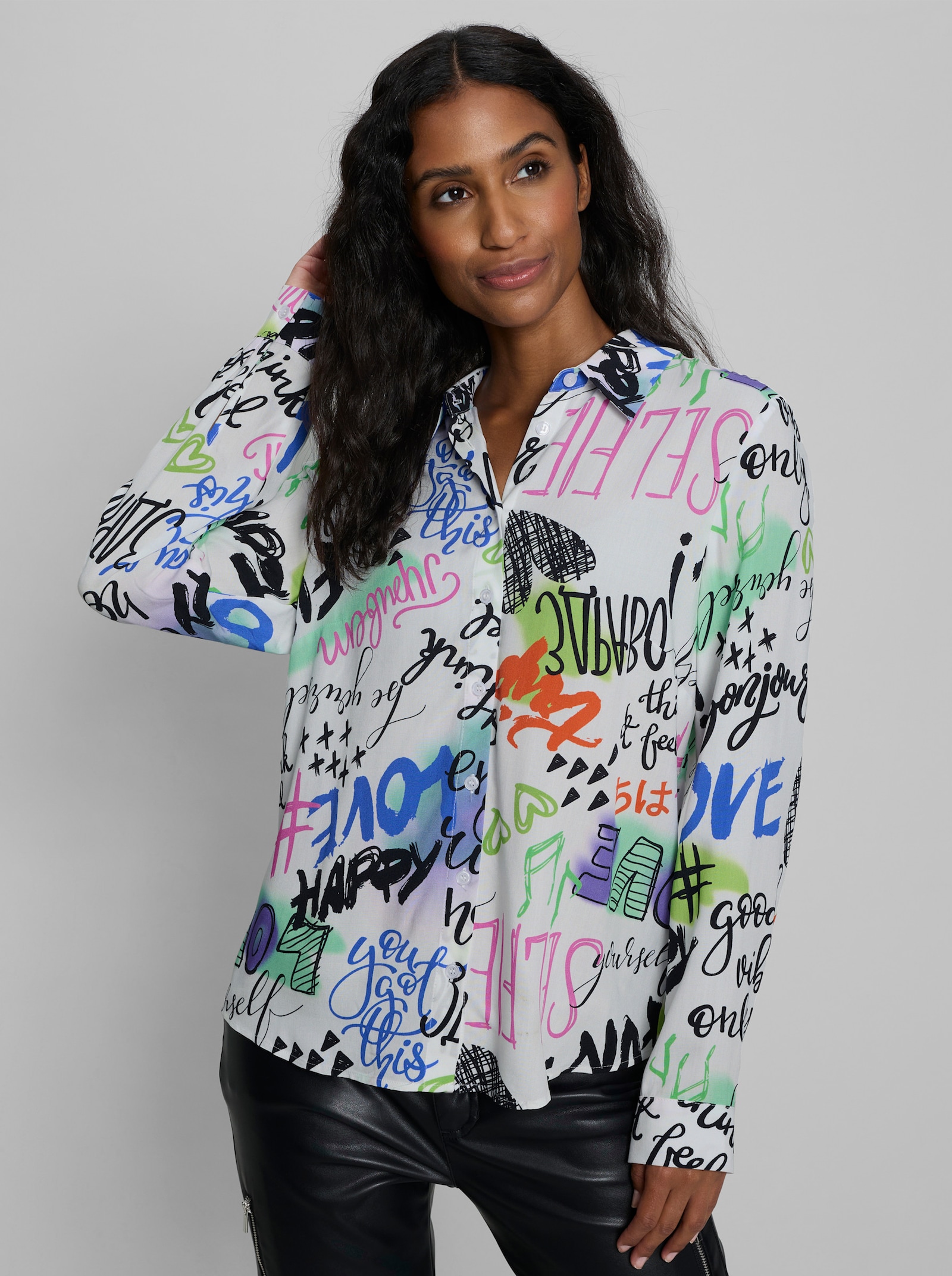 heine Hemdbluse mit Alloverprint - hellrosé-grau-bedruckt