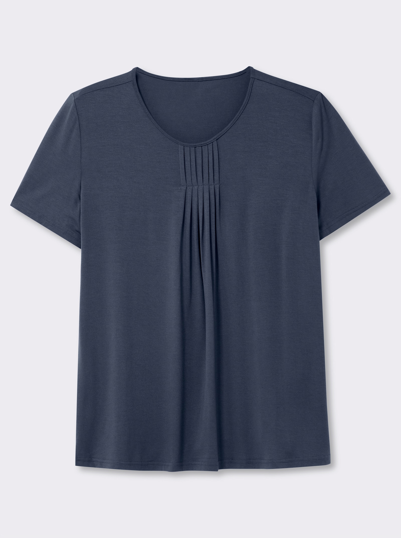 Rundhalsshirt in A-Form mit Falten - rauchblau
