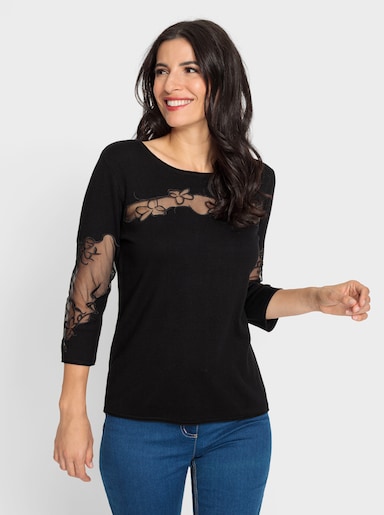 heine Rundhalspullover mit transparenten Einsätzen - schwarz