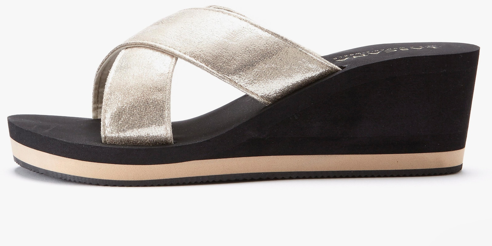 LASCANA Badepantolette - schwarz-goldfarben