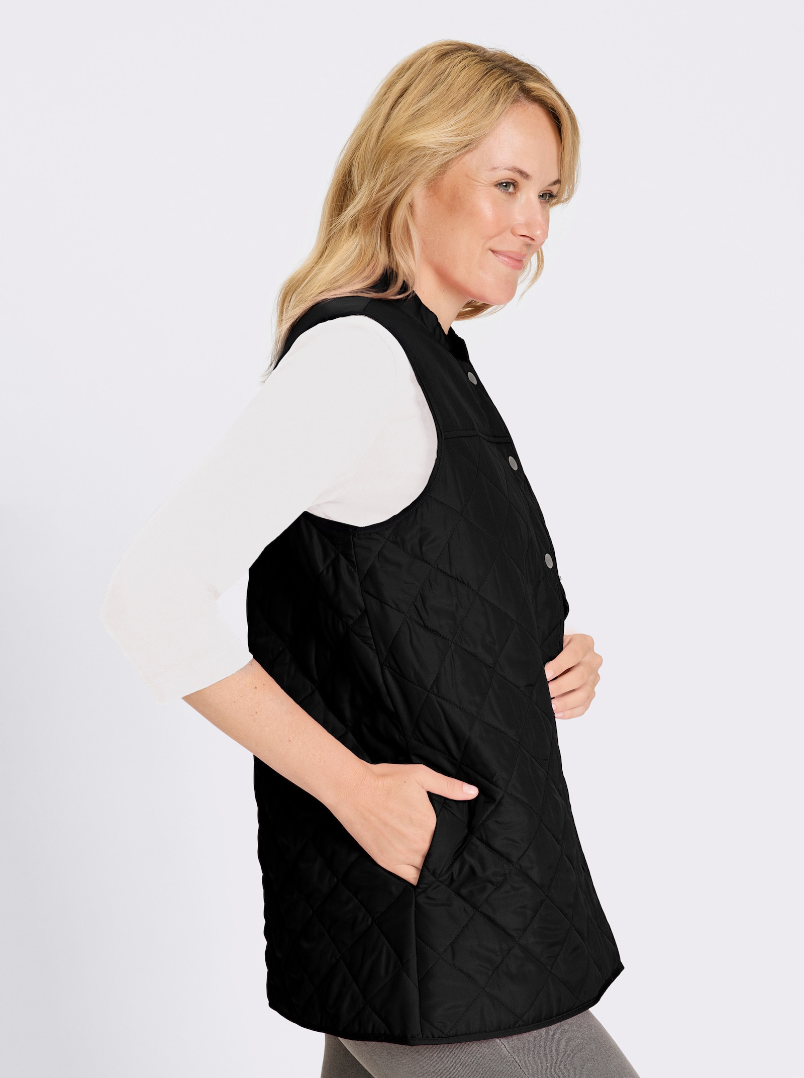 Longweste mit Stepp-Muster - schwarz