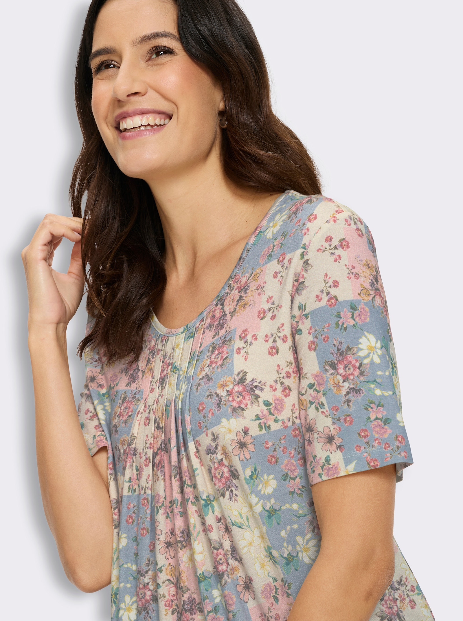 Tunikashirt aus reiner Viskose - champagner-bedruckt