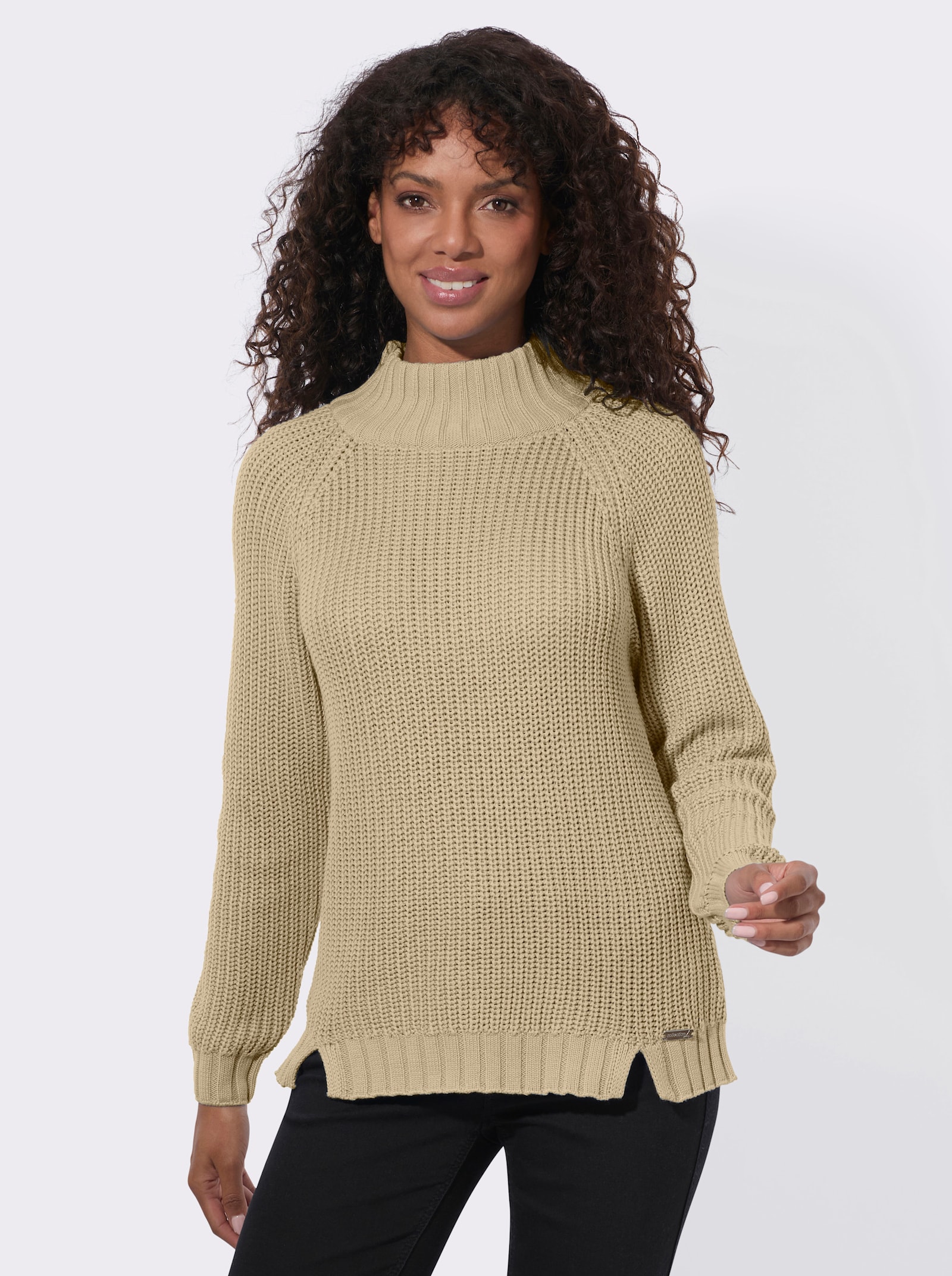 Stehkragenpullover mit Raglan-Ärmel - sand