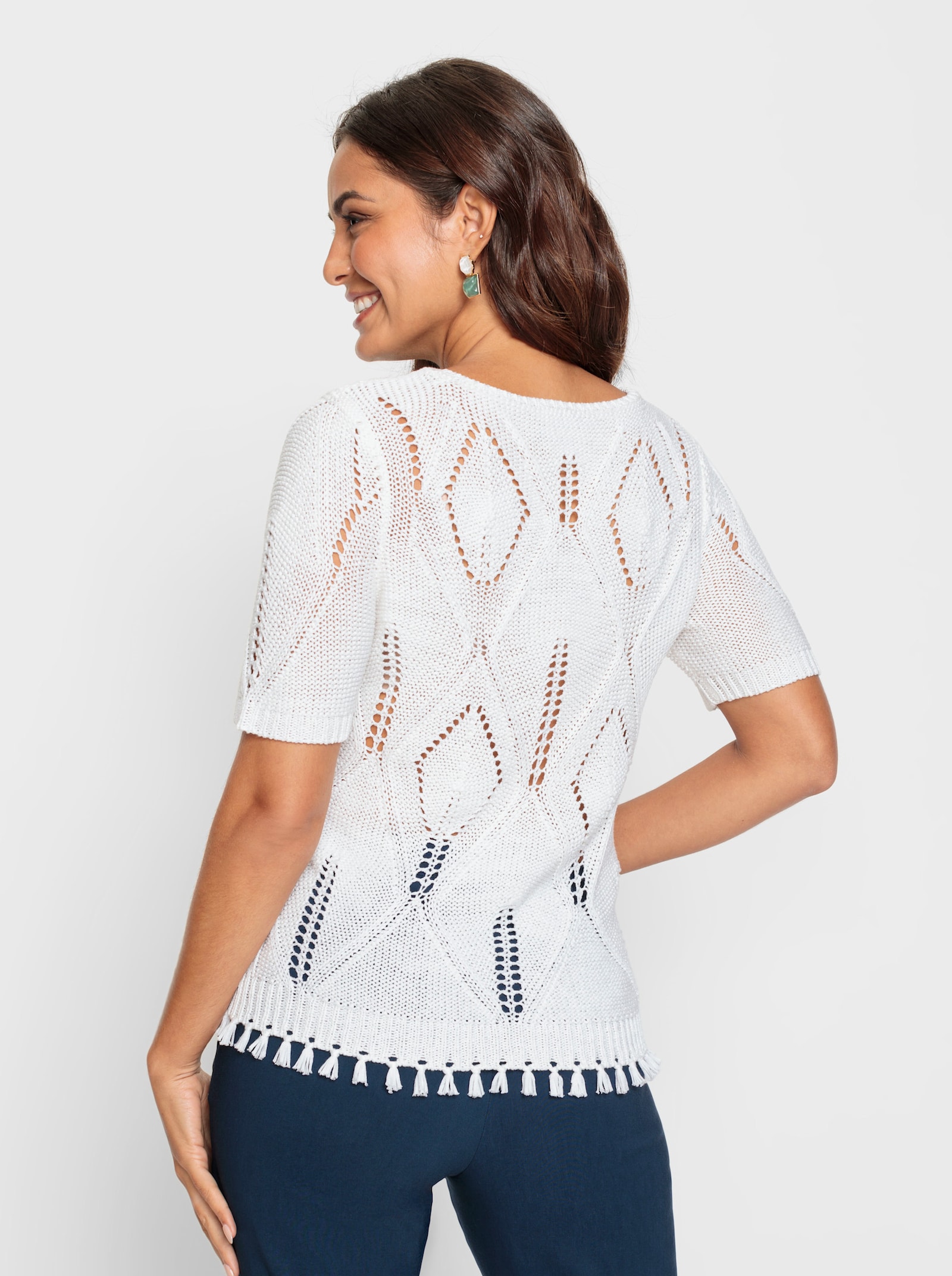 Ajourpullover im Strickmuster-Mix - weiss