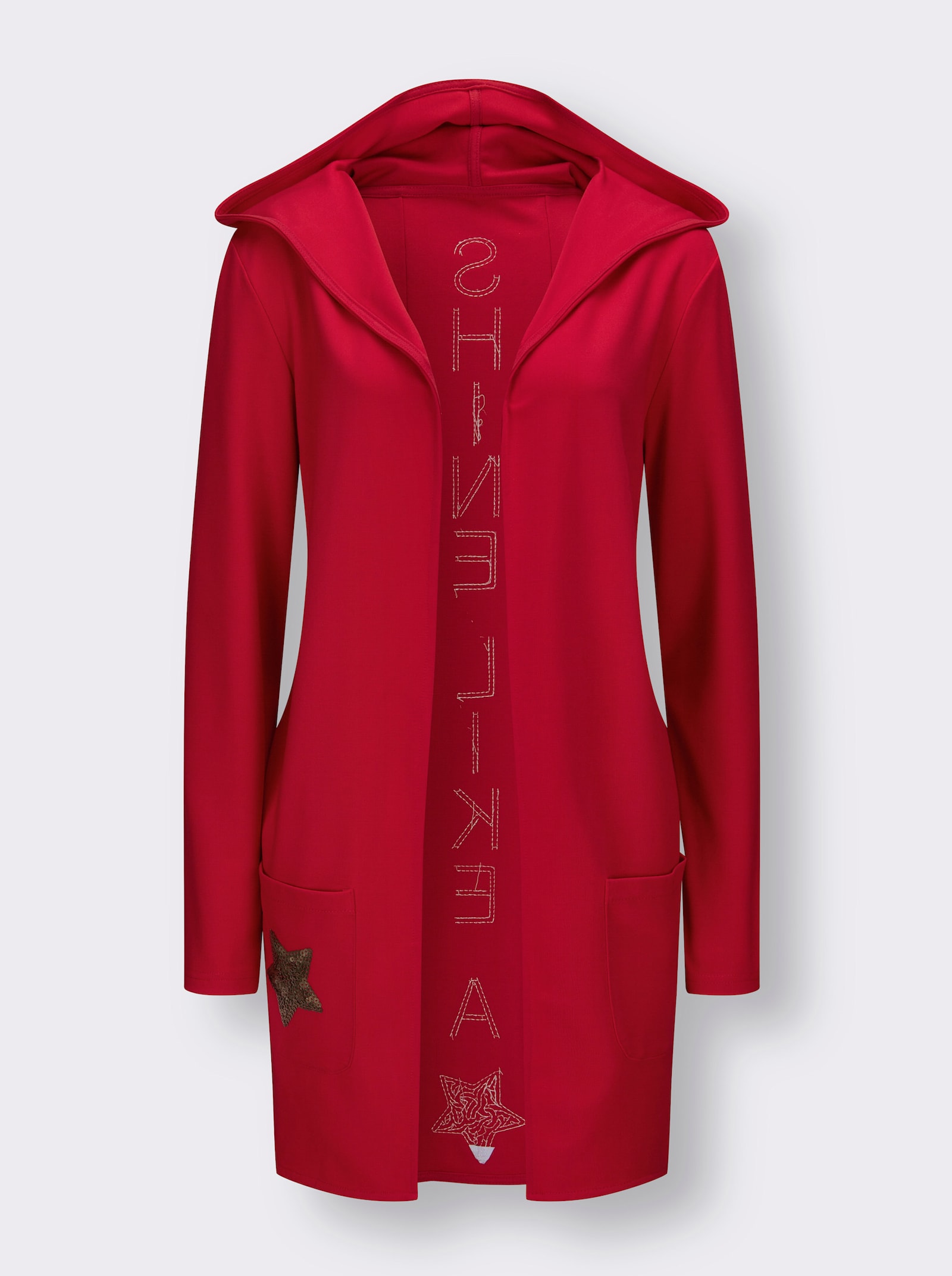 Shirtjacke mit Pailletten-Schriftzug hinten - rot