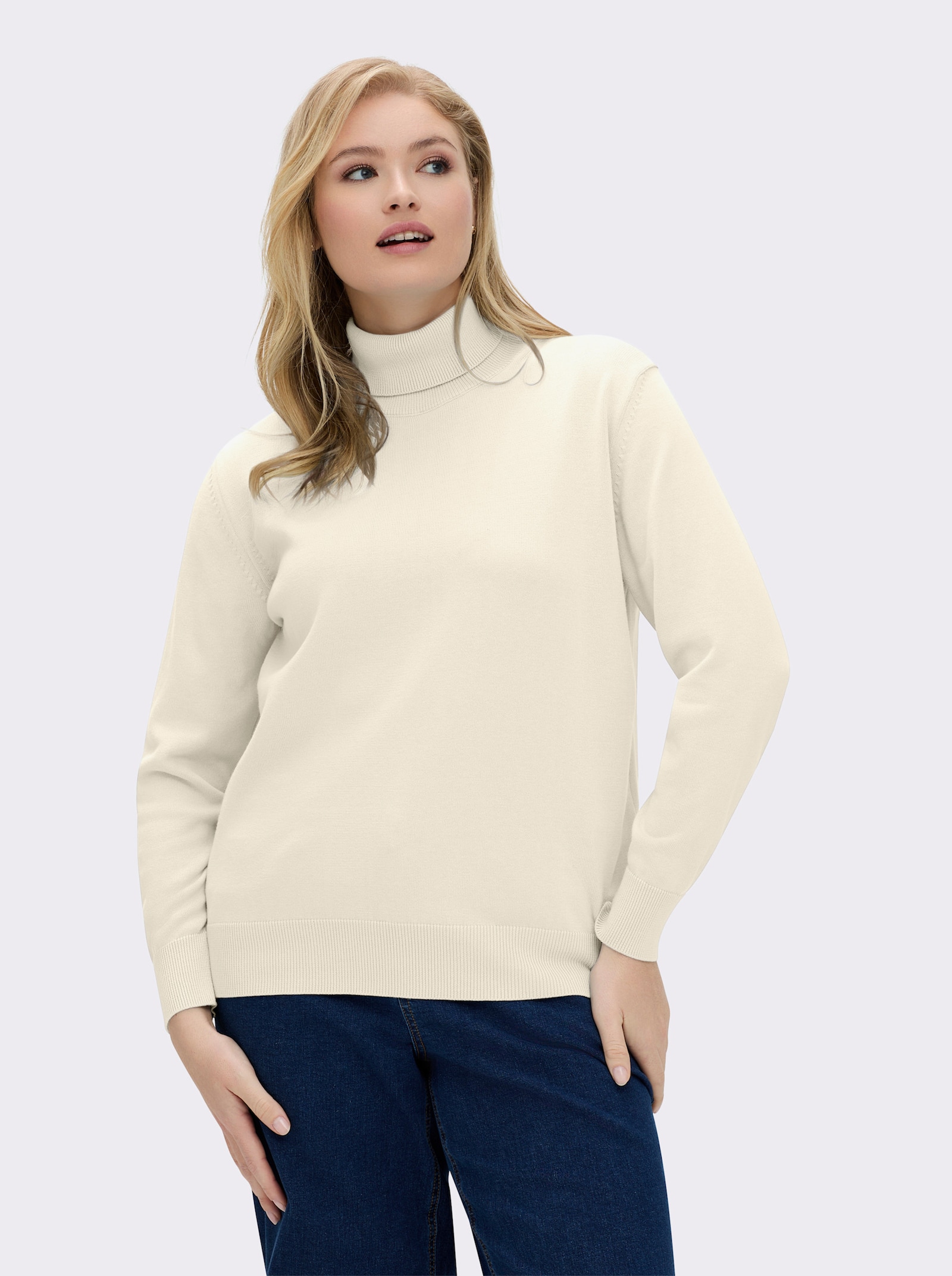 Rollkragenpullover aus reiner Baumwolle - ecru