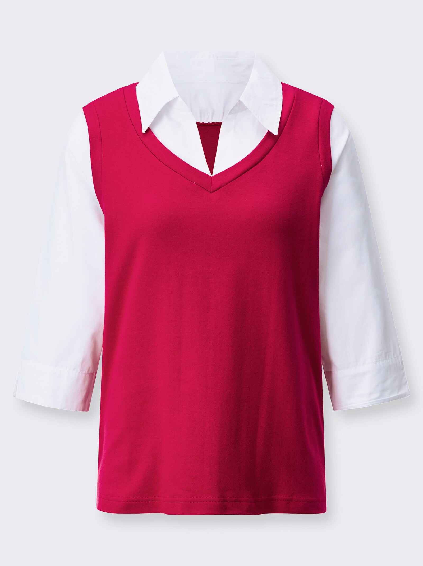 2-in-1-Shirt mit gewebtem Bluseneinsatz - rot